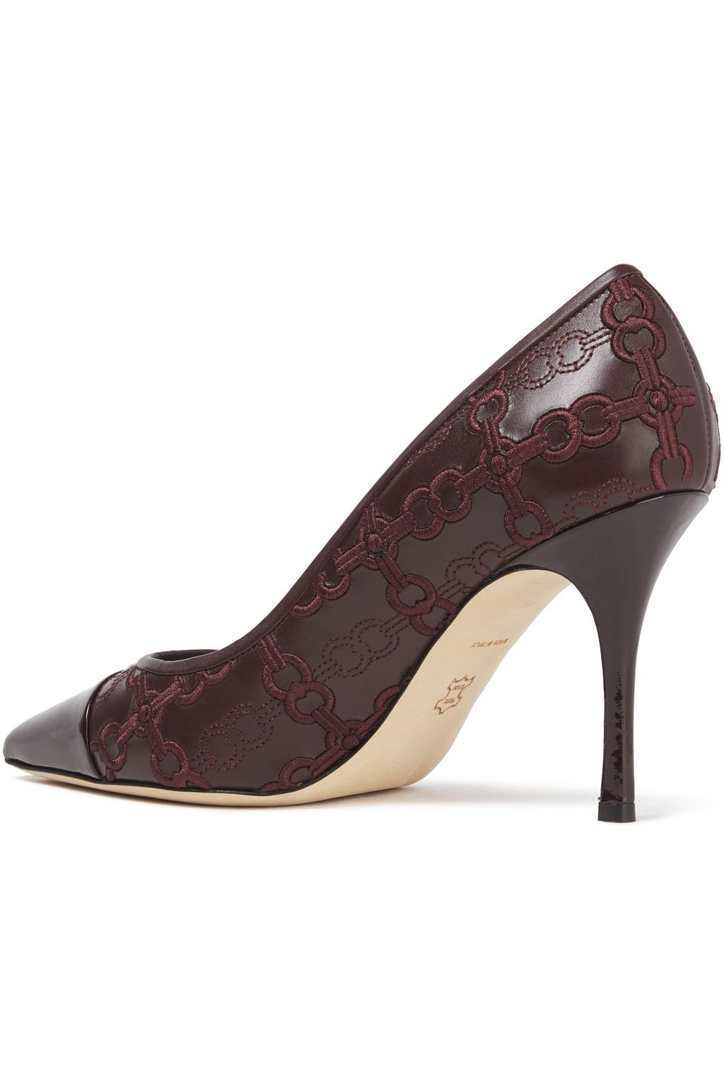 TORY BURCH Embroidered smooth and patent-leather pumps