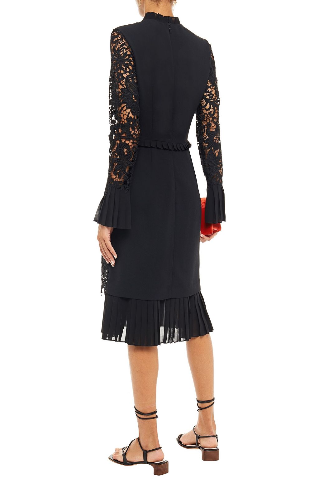 TORY BURCH Pleated georgette-trimmed guipure lace dress