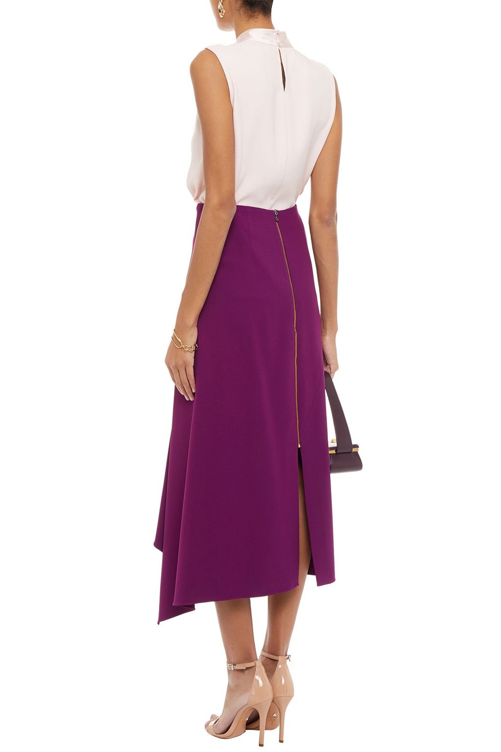 ROLAND MOURET Whiteleaf asymmetric draped stretch-crepe midi skirt