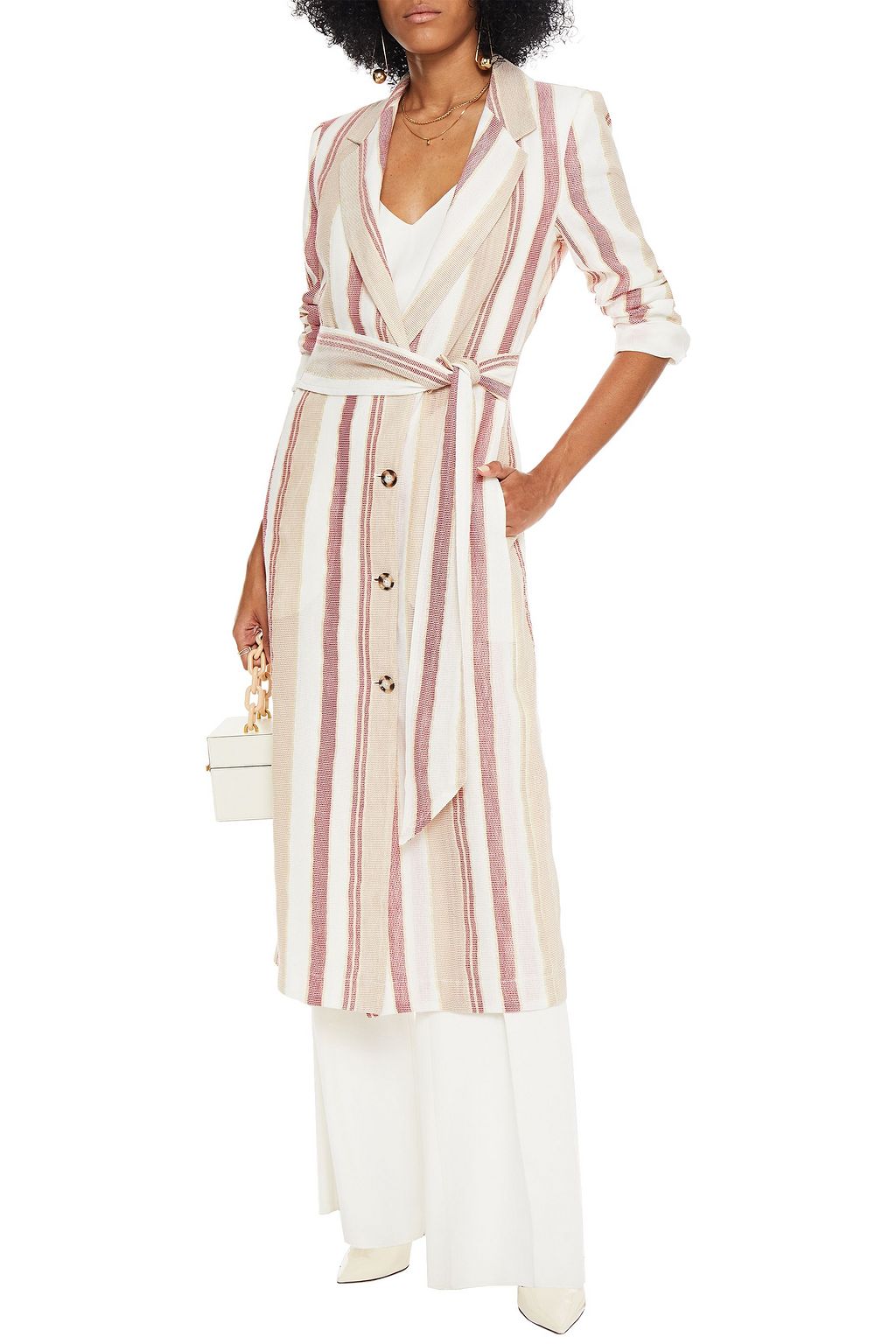 ROLAND MOURET Selwood belted striped jacquard coat