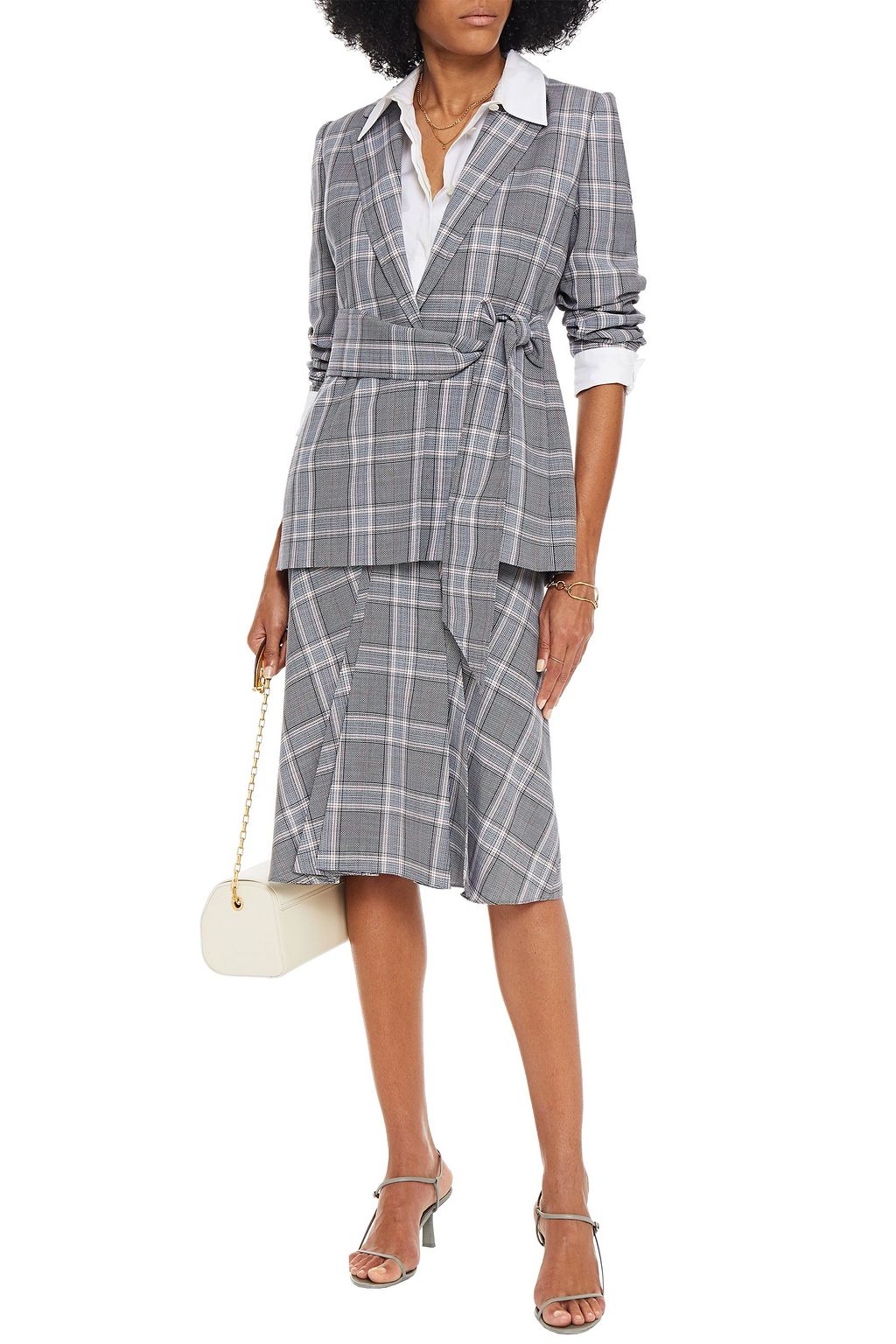 ROLAND MOURET Belair belted checked wool blazer
