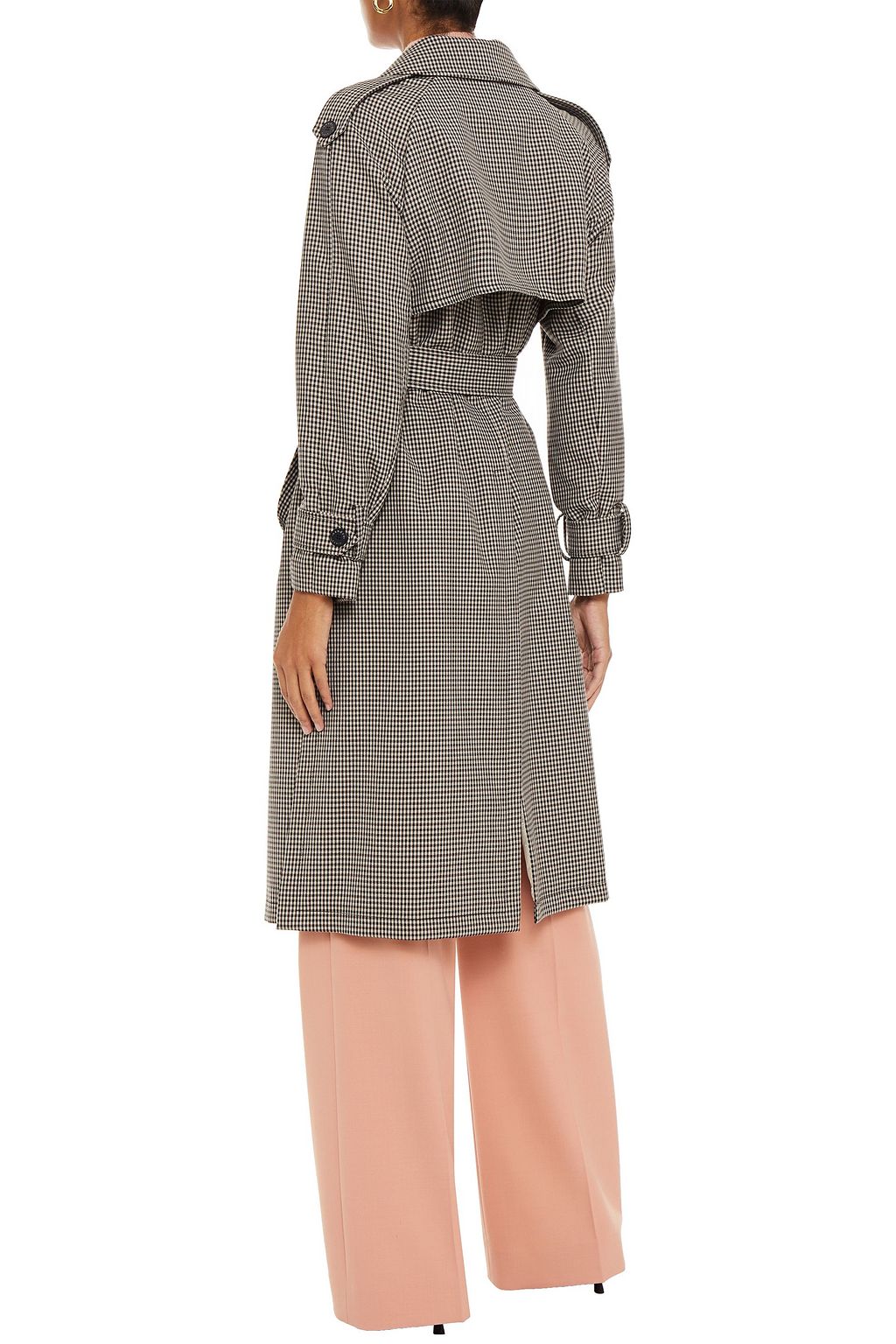 SANDRO Leather-trimmed houndstooth jacquard trench coat