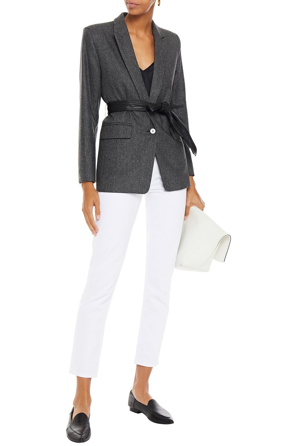 SANDRO Belted wool-blend blazer