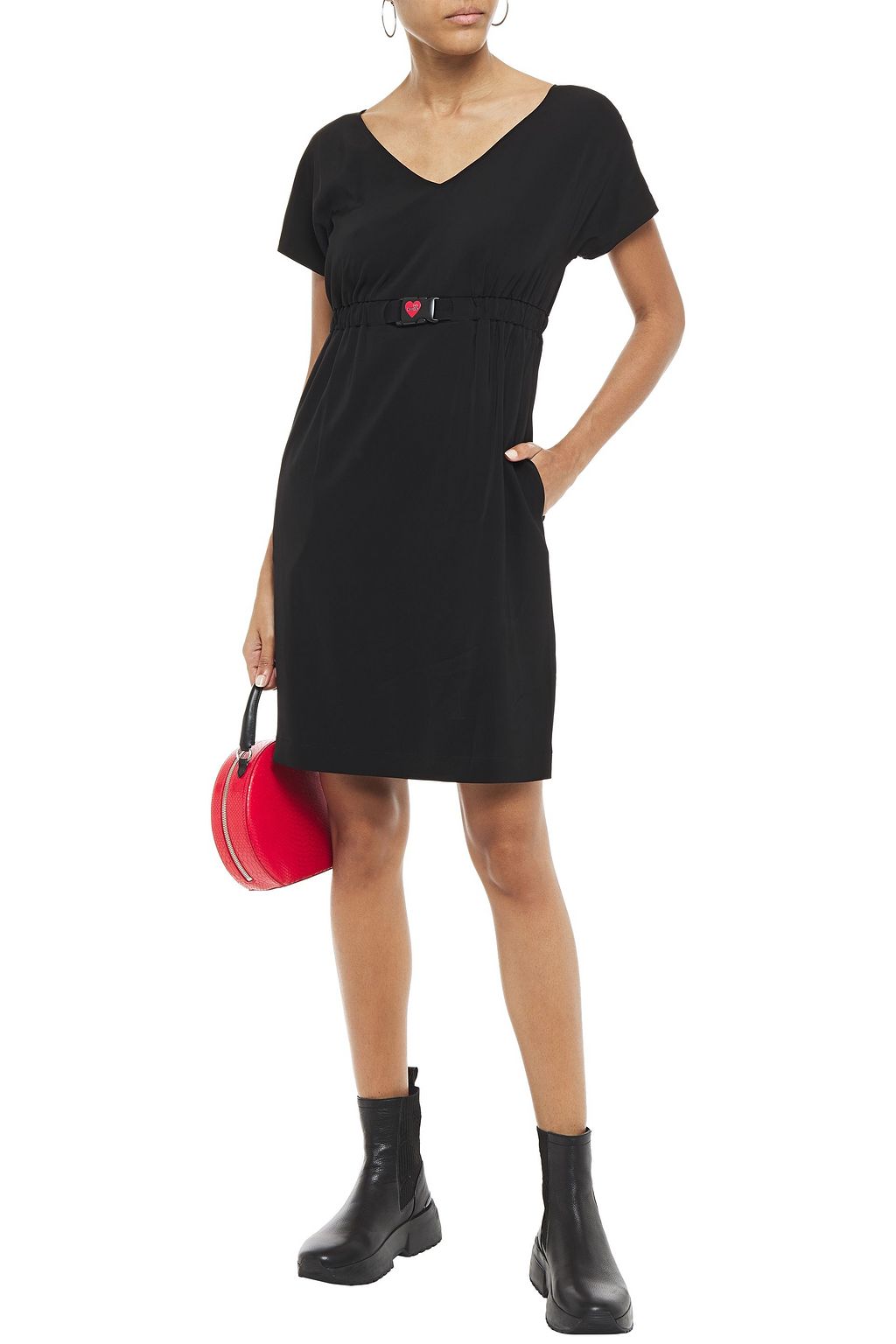 LOVE MOSCHINO Buckled stretch-cady mini dress