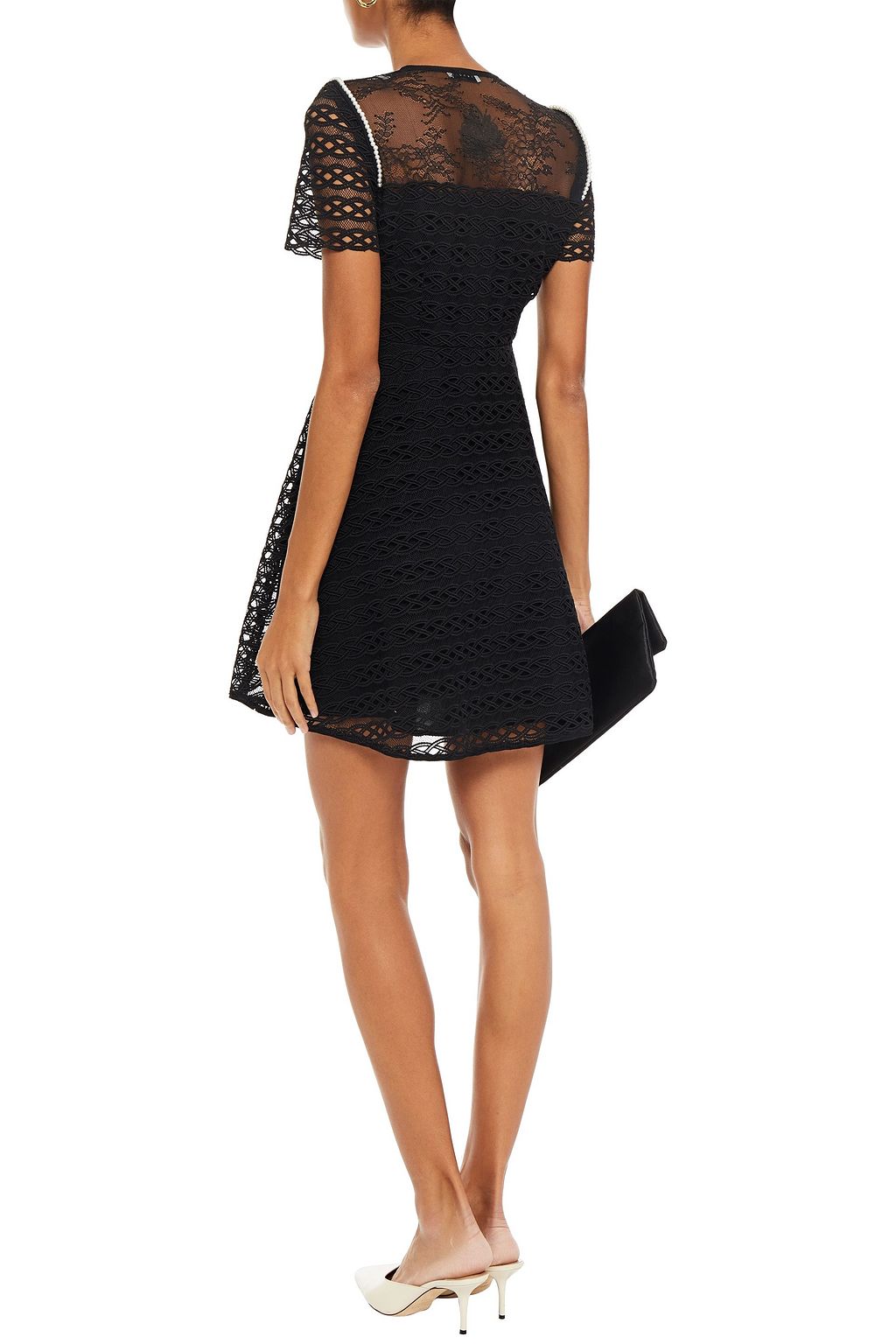 SANDRO Embellished paneled lace mini dress