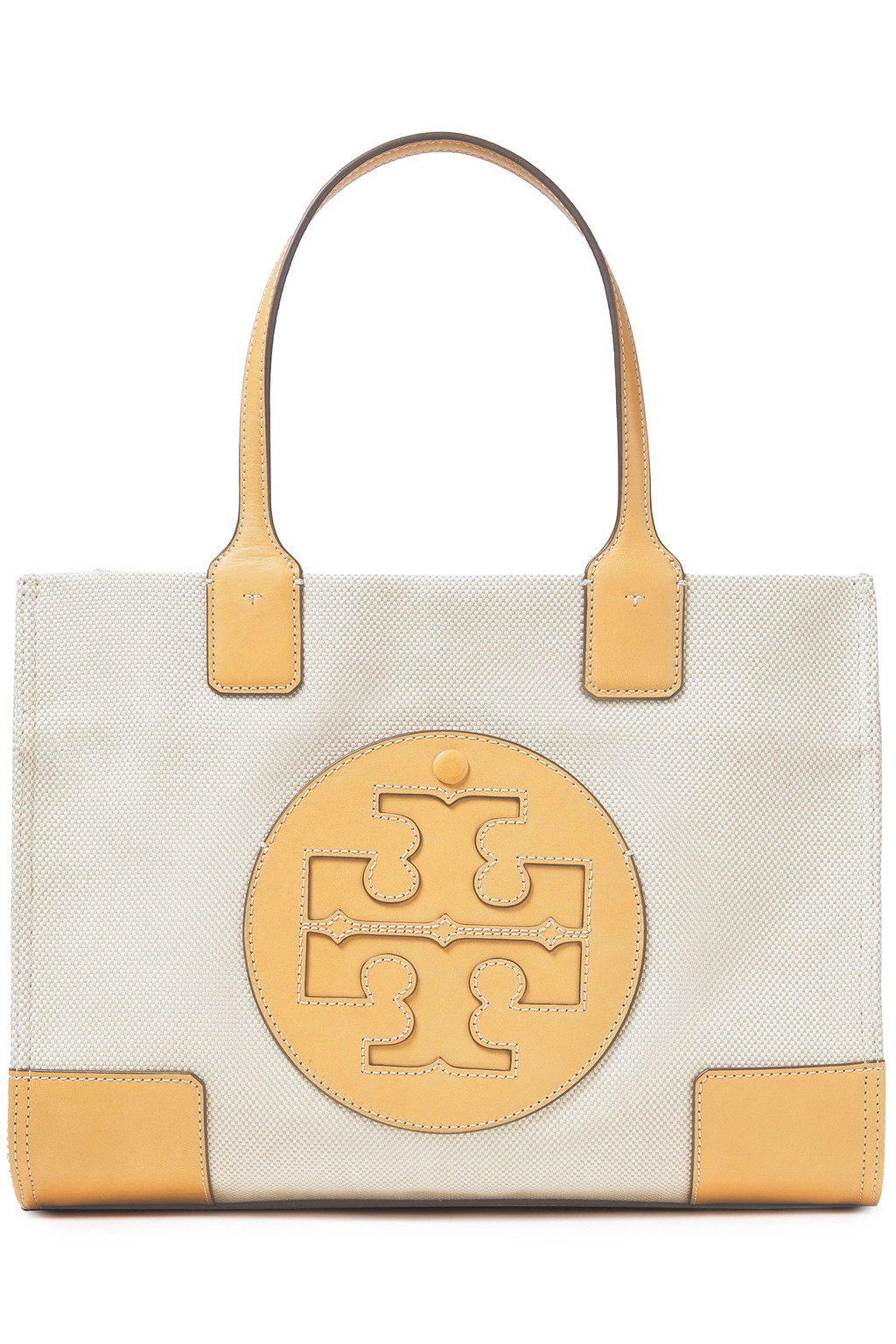TORY BURCH Ella mini leather-trimmed cotton-blend canvas tote