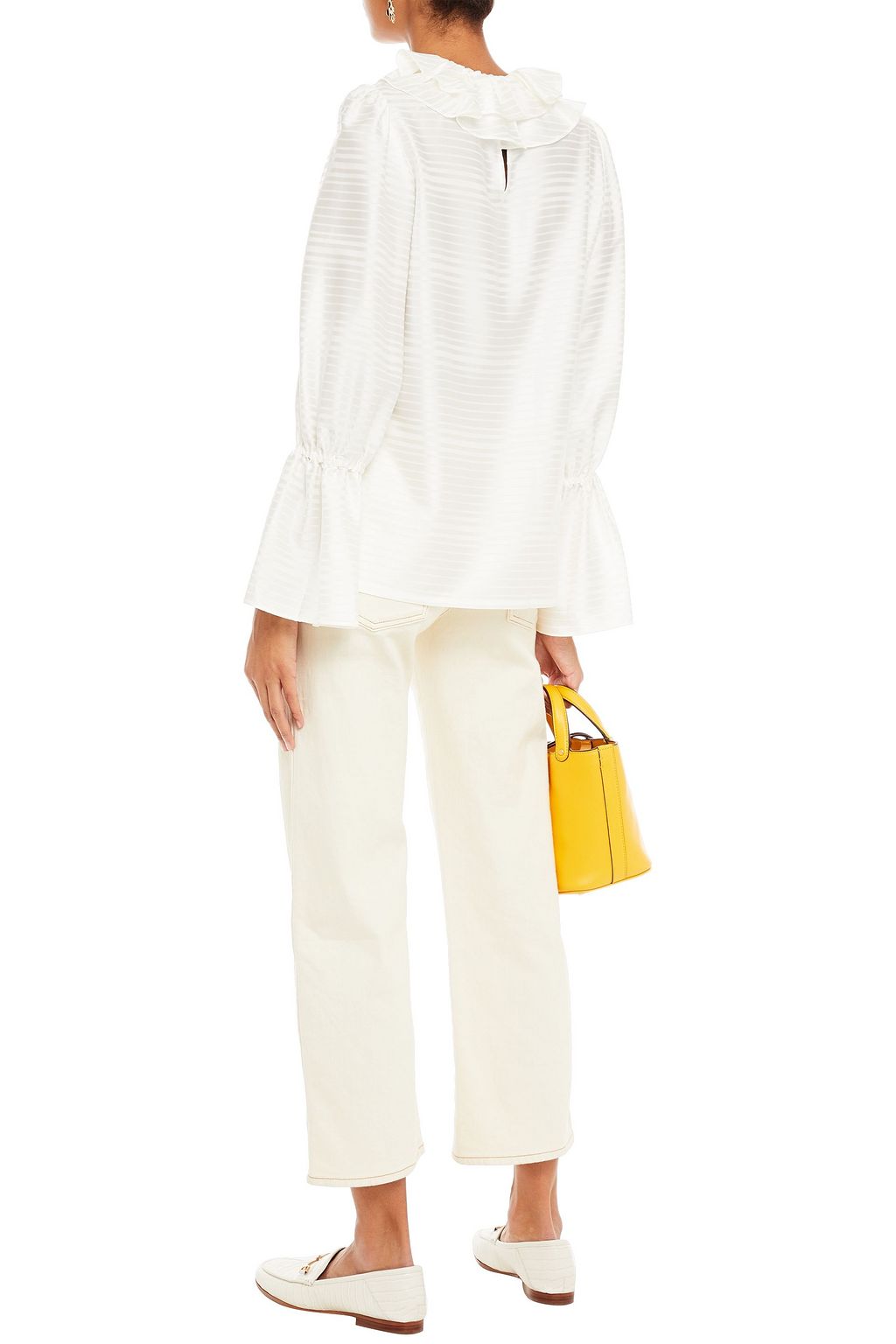 TORY BURCH Ruffled silk-blend jacquard blouse