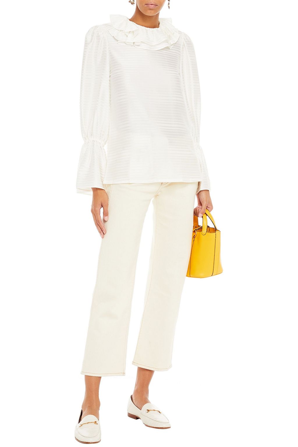 TORY BURCH Ruffled silk-blend jacquard blouse