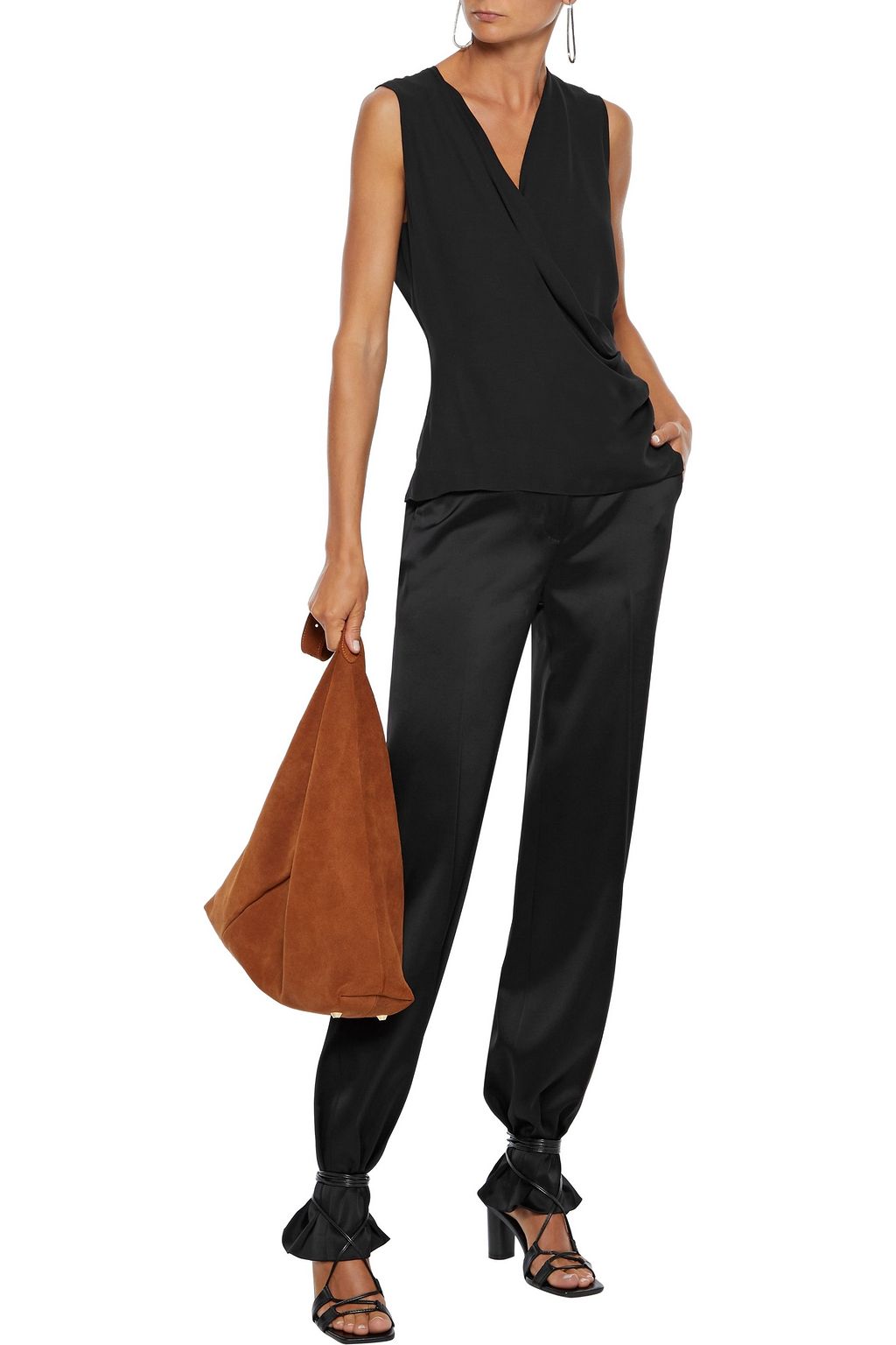 THEORY Wrap-effect draped silk crepe de chine top