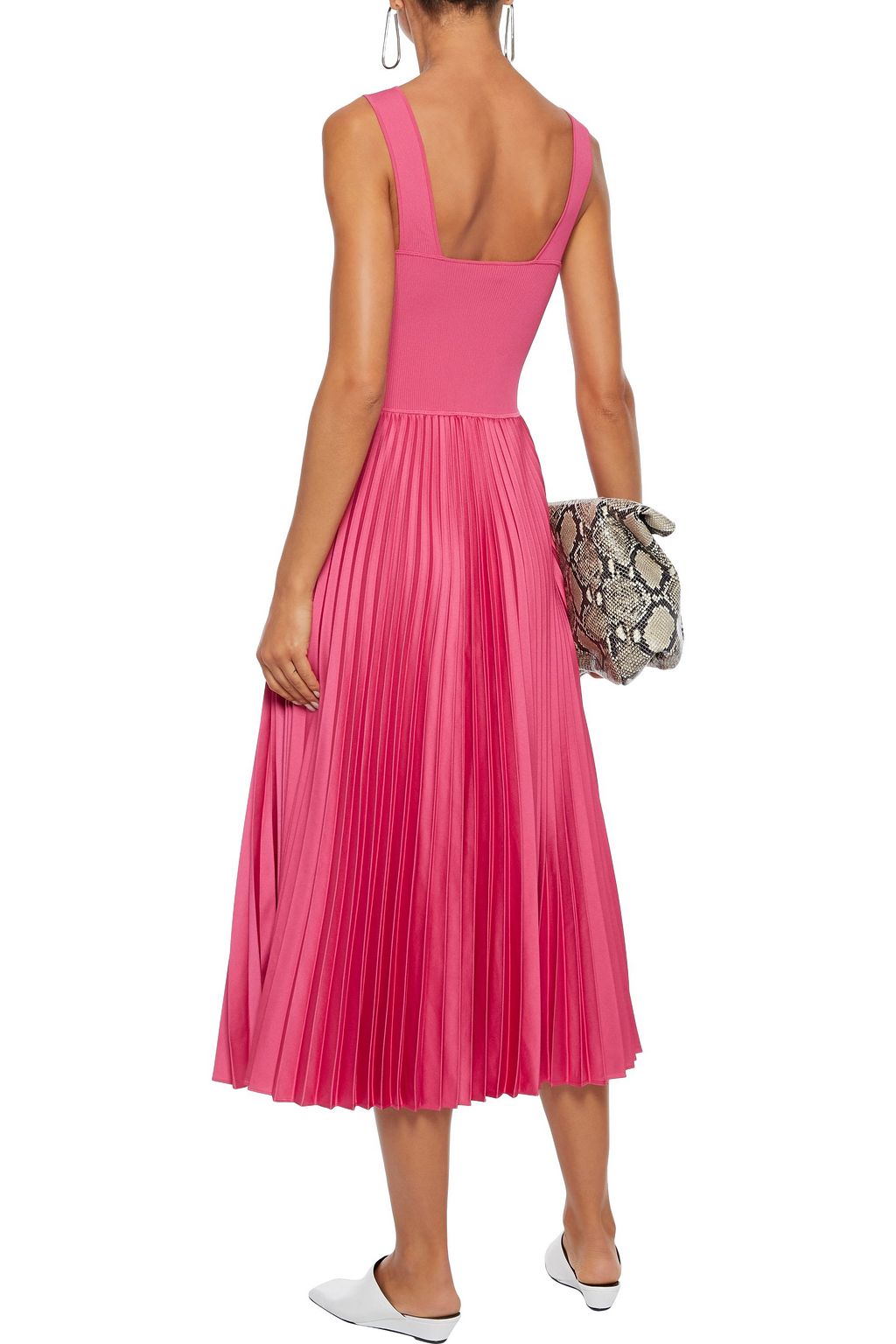 THEORY Ribbed-knit and pleated satin-crepe midi dress