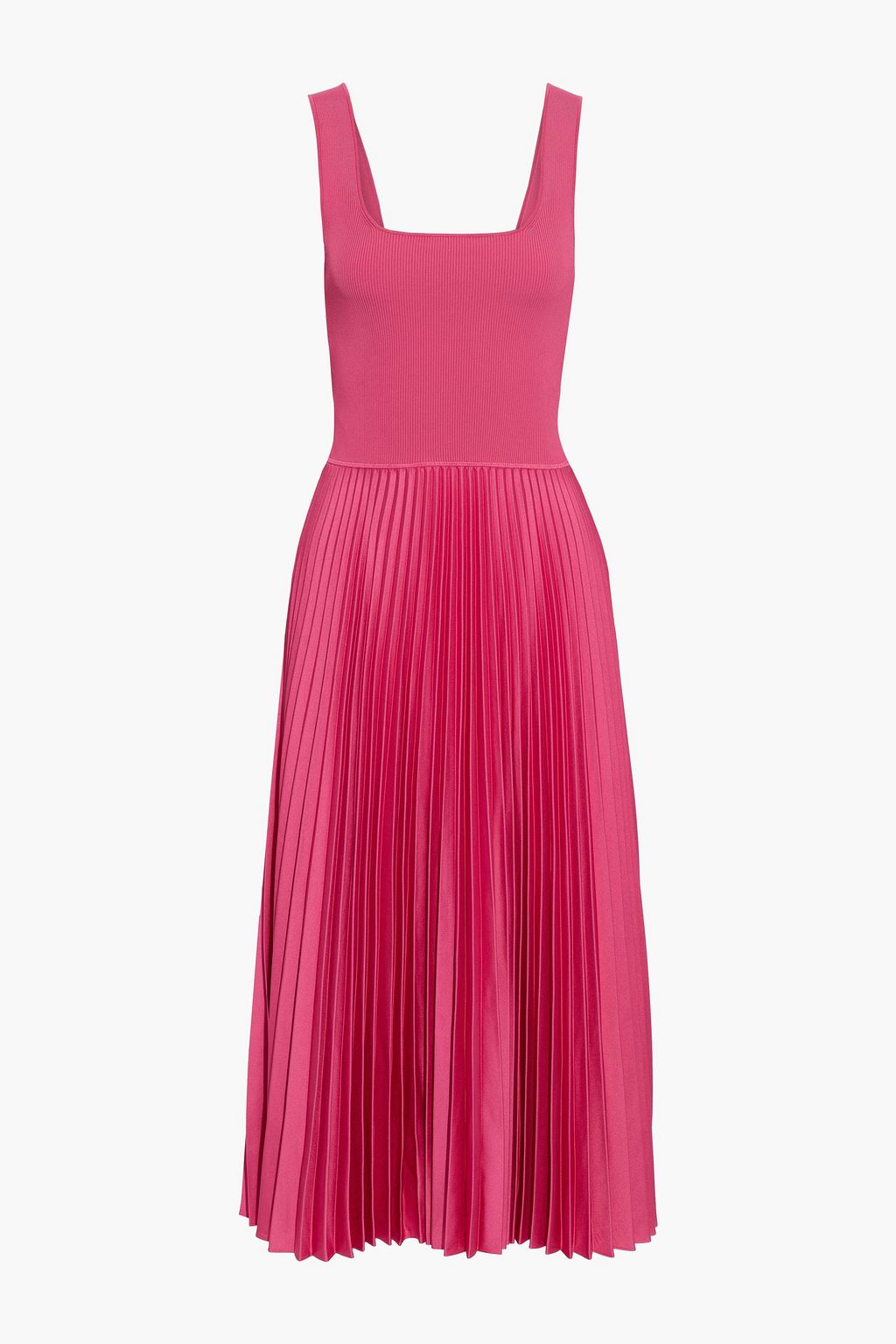 THEORY Ribbed-knit and pleated satin-crepe midi dress | THE OUTNET