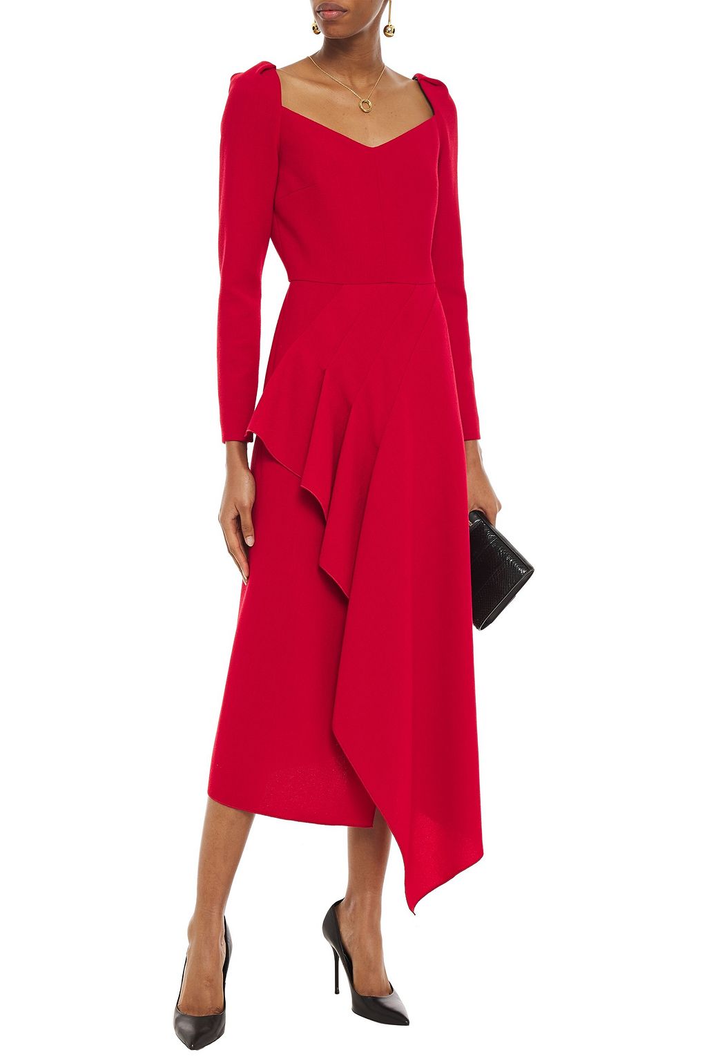 ROLAND MOURET Blackwater draped wool-crepe midi dress
