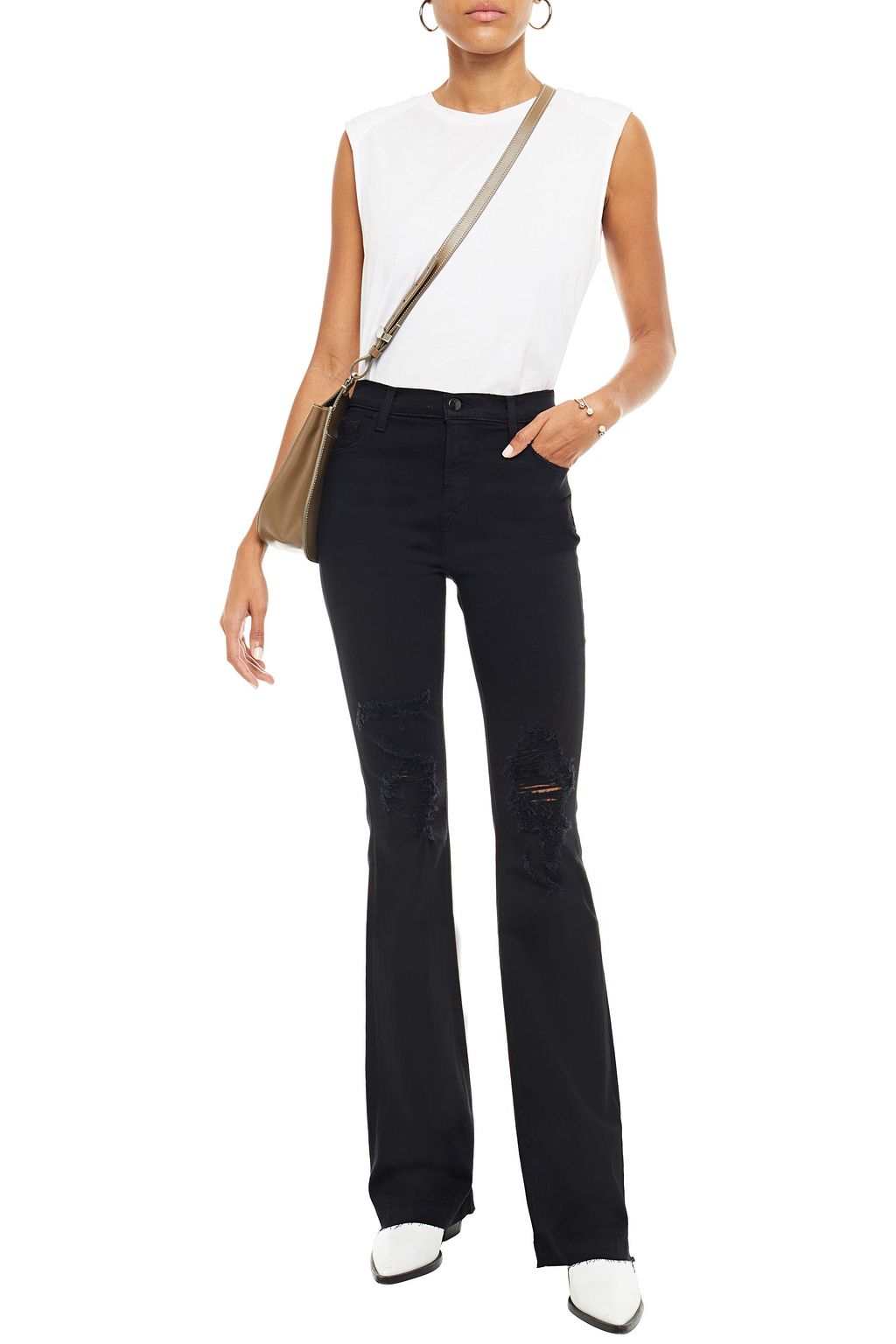 J BRAND Distressed high-rise flared jeans