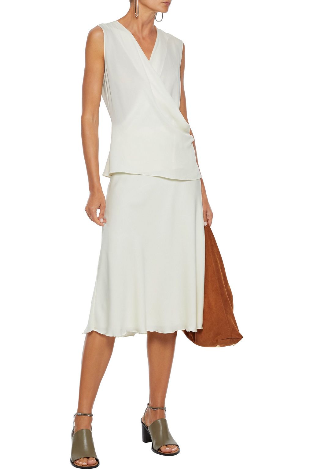 THEORY Wrap-effect draped silk crepe de chine top
