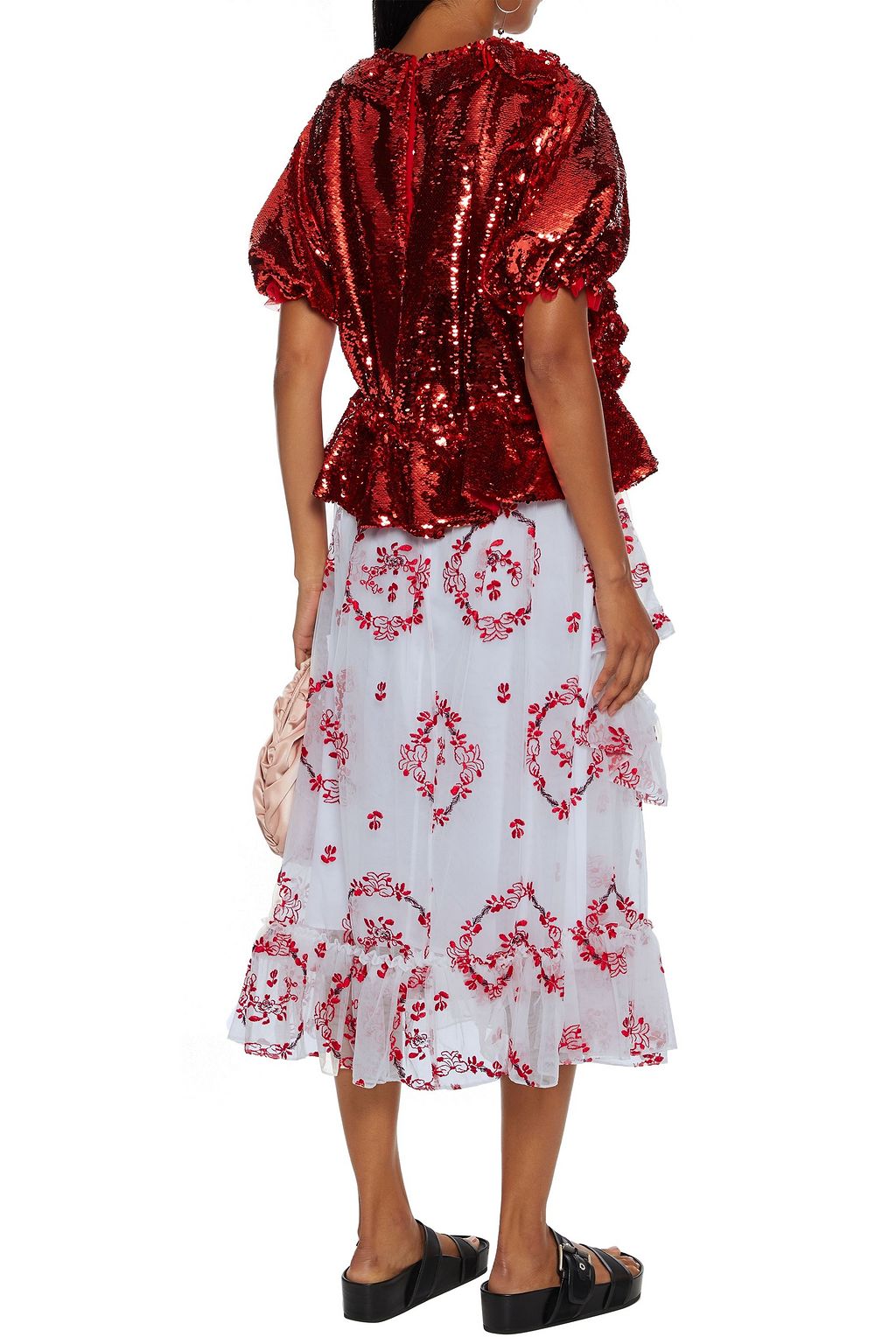 SIMONE ROCHA Cutout ruffled embroidered tulle midi skirt