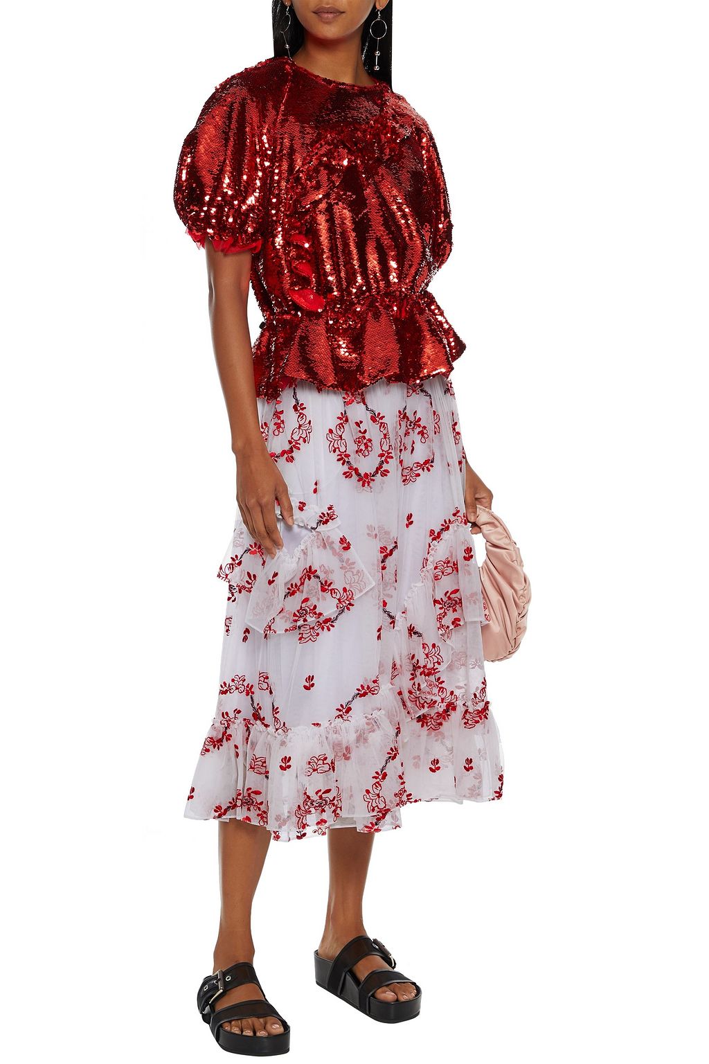 SIMONE ROCHA Cutout ruffled embroidered tulle midi skirt