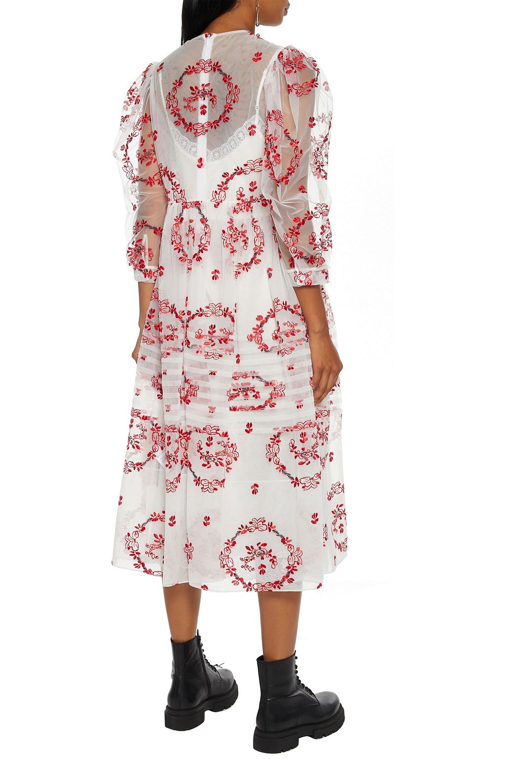 SIMONE ROCHA Pintucked embroidered tulle midi dress