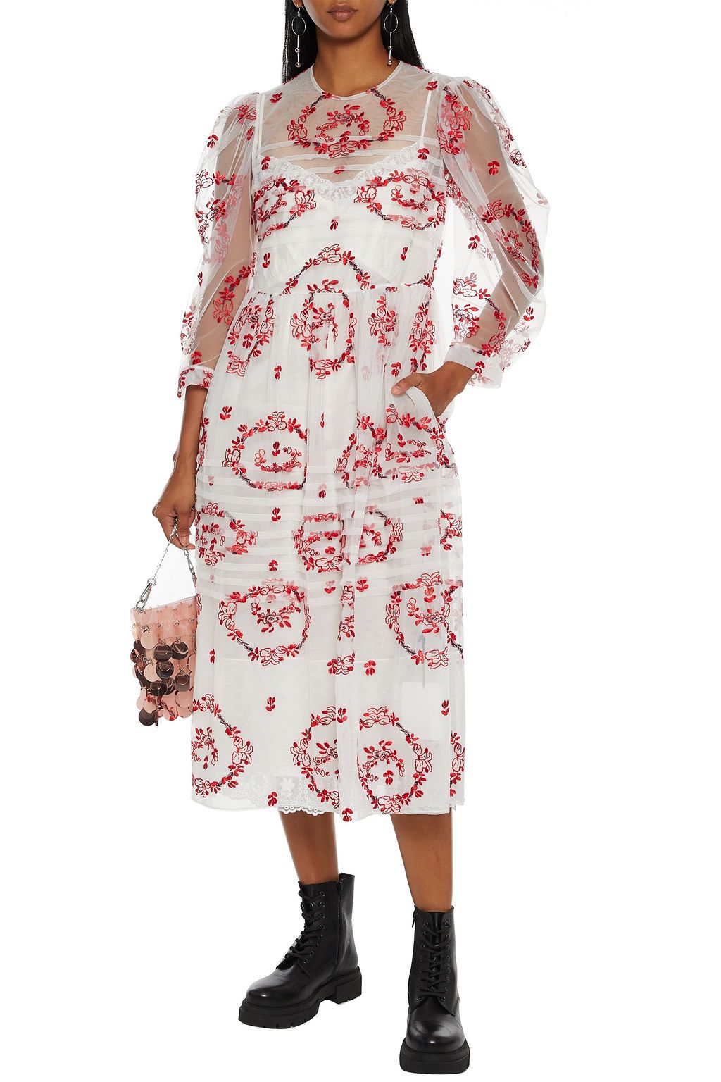 SIMONE ROCHA Pintucked embroidered tulle midi dress