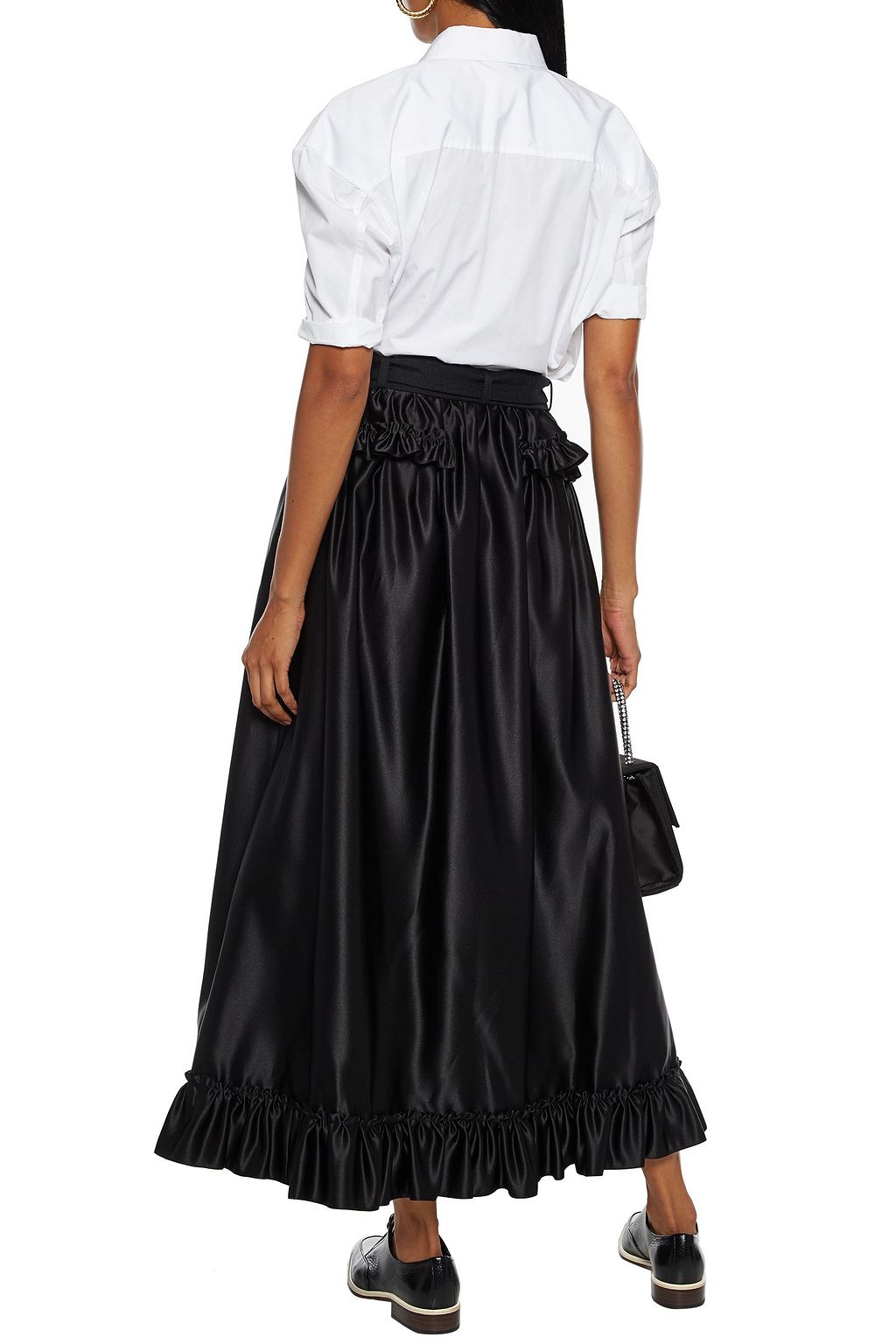 SIMONE ROCHA Cropped belted layered satin and twill wide-leg pants