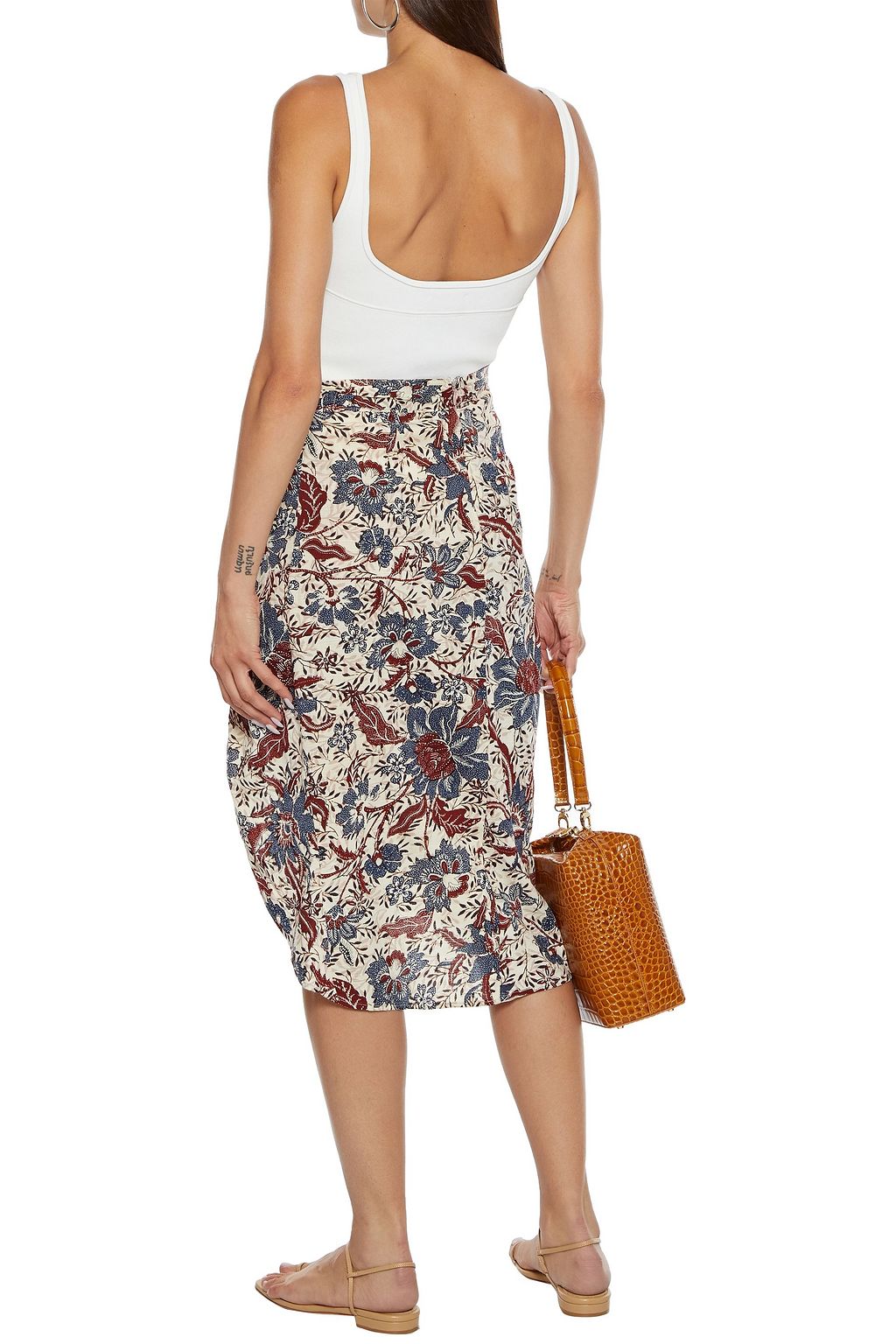WALTER BAKER Julianna wrap-effect printed slub gauze skirt