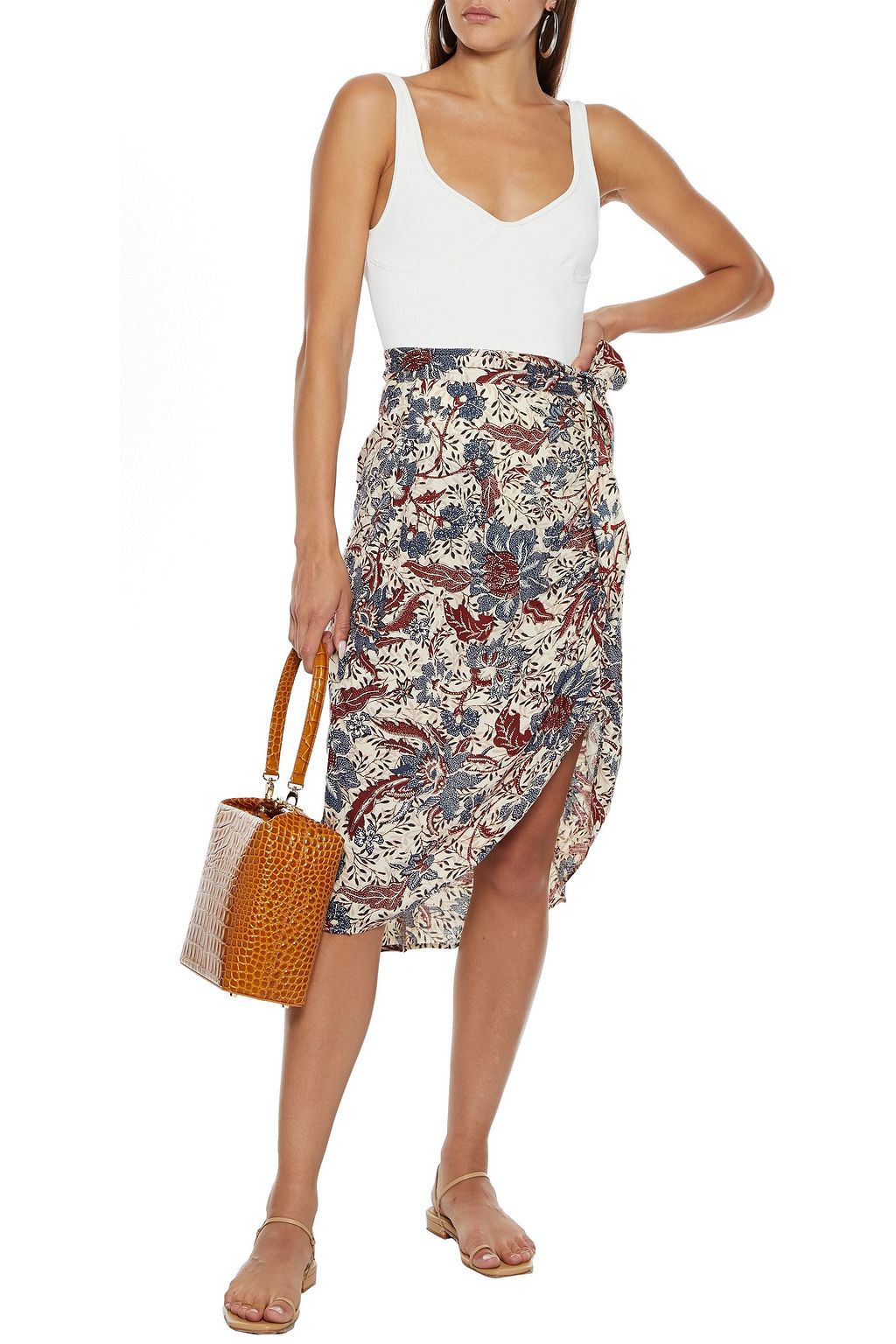 WALTER BAKER Julianna wrap-effect printed slub gauze skirt