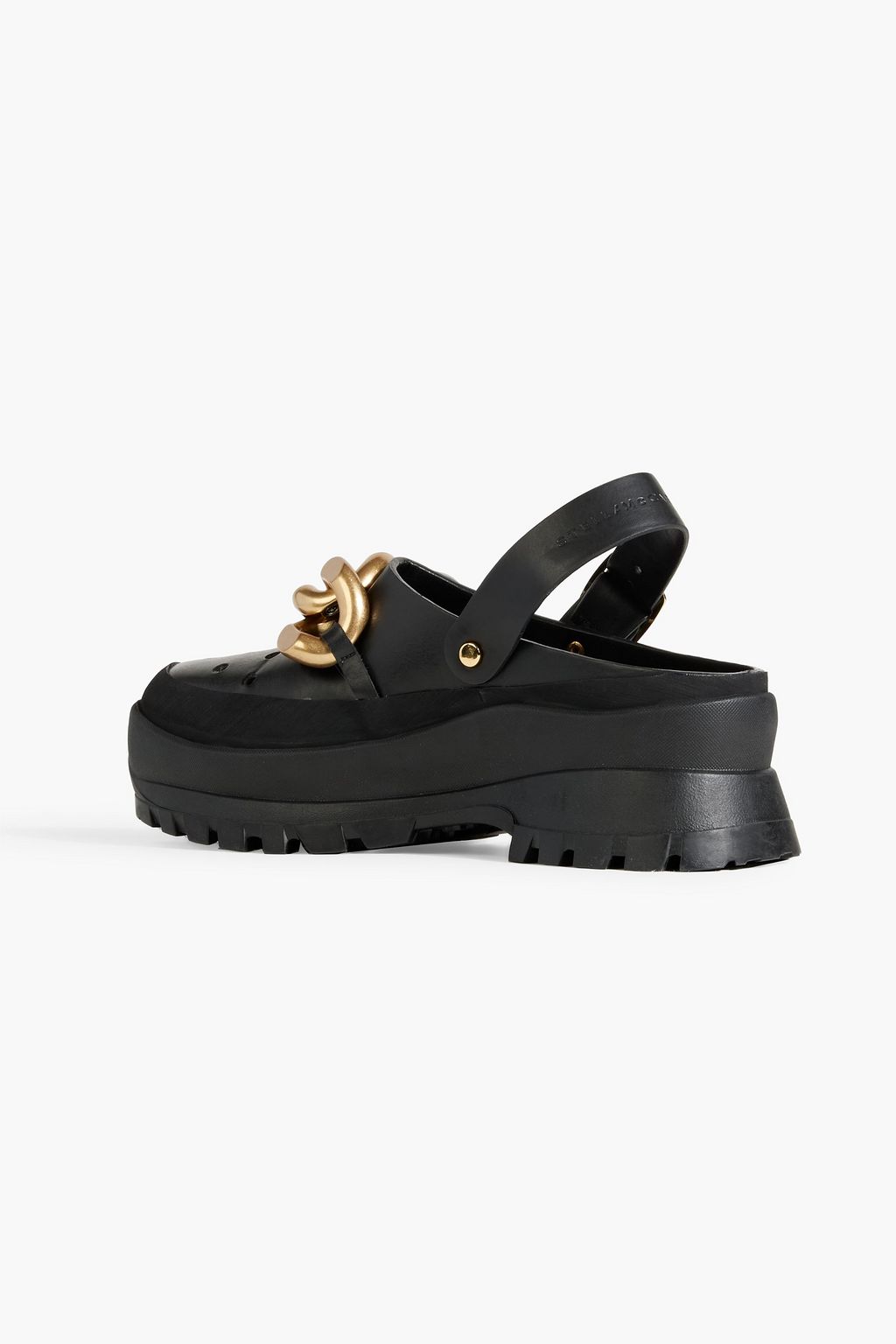 STELLA MCCARTNEY Trace chain-embellished faux leather and rubber clogs