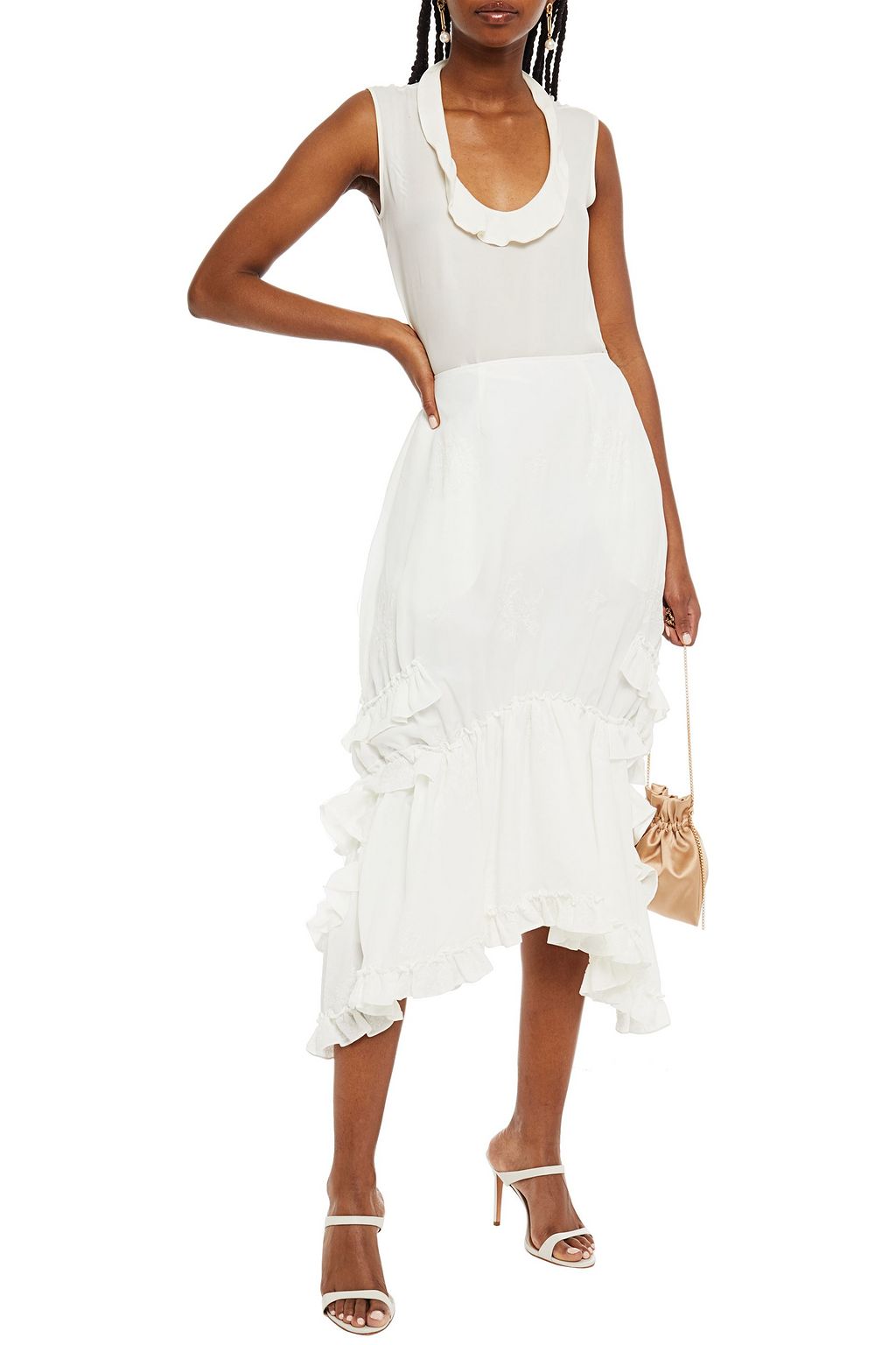 SIMONE ROCHA Embroidered ruffled georgette midi skirt