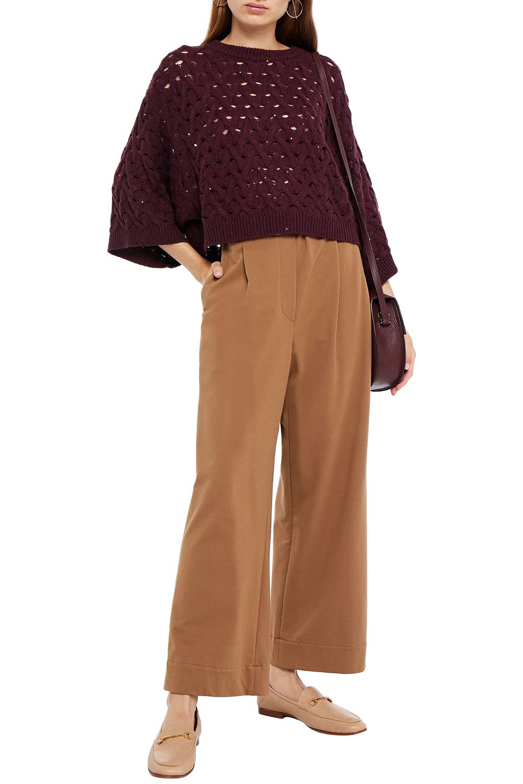 BRUNELLO CUCINELLI Cropped sequined cashmere and silk-blend sweater
