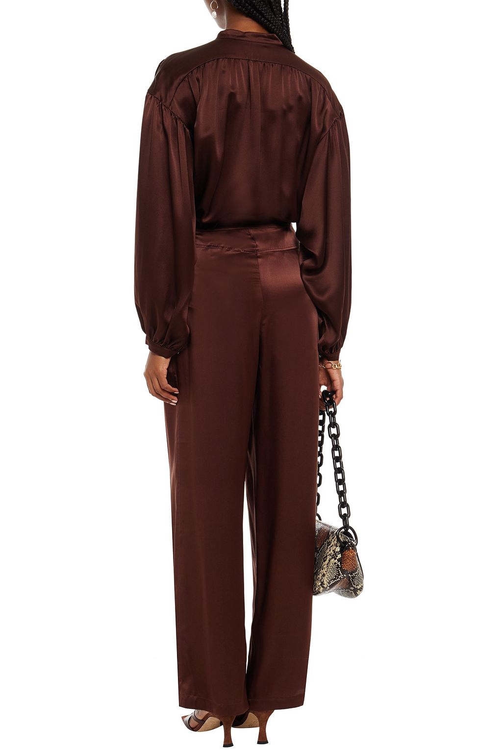LE KASHA Pleated silk-satin wide-leg pants
