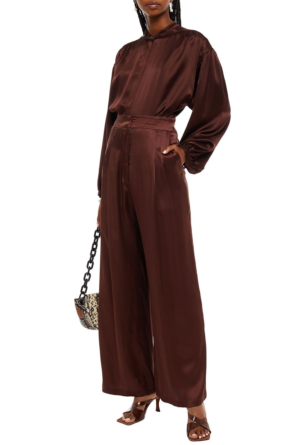 LE KASHA Pleated silk-satin wide-leg pants