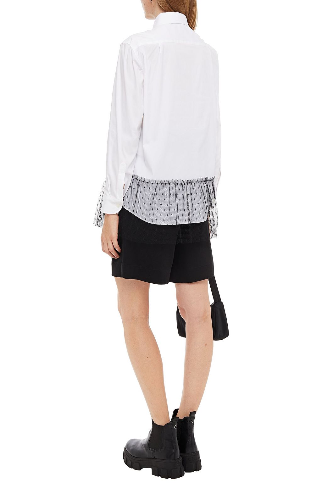 REDVALENTINO Pleated point d'esprit-paneled cotton-poplin shirt