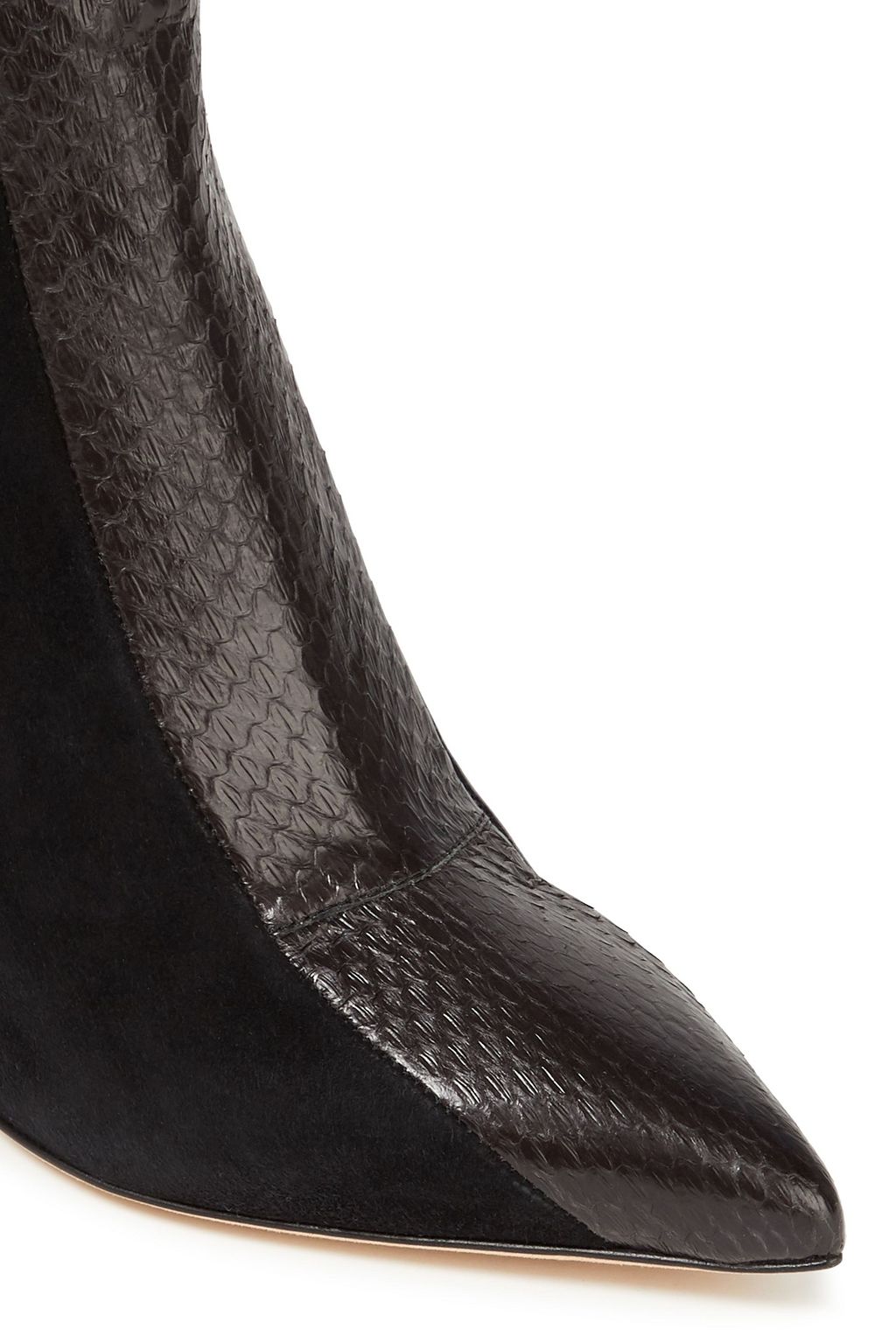 SERGIO ROSSI Paneled smooth, croc-effect leather, suede and elaphe ankle boots