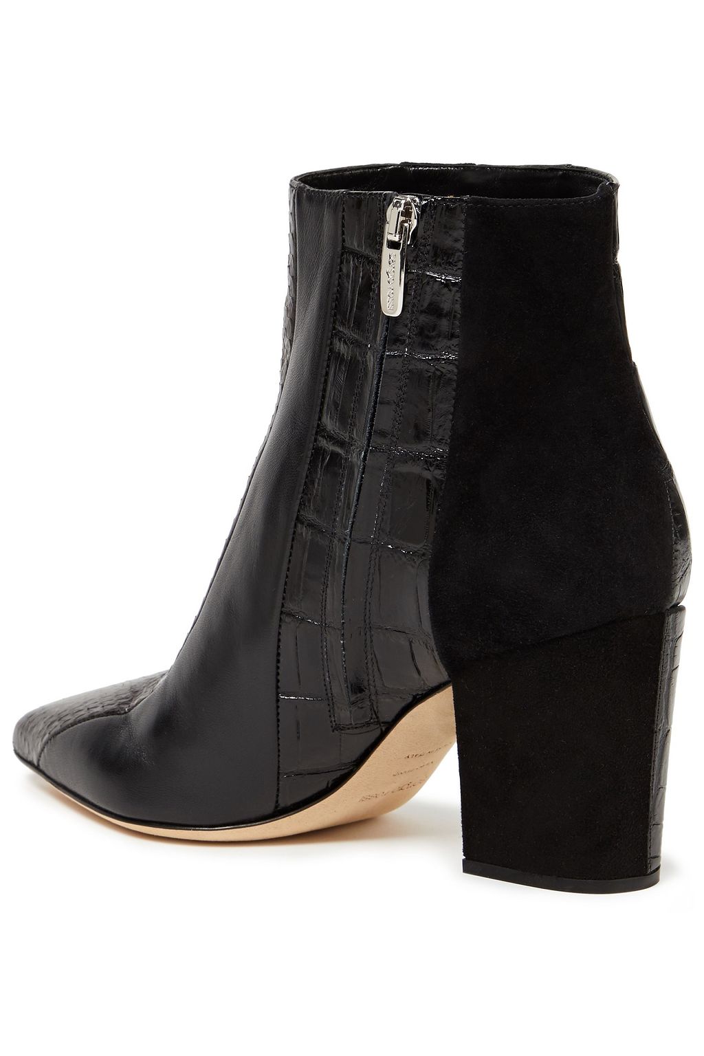 SERGIO ROSSI Paneled smooth, croc-effect leather, suede and elaphe ankle boots
