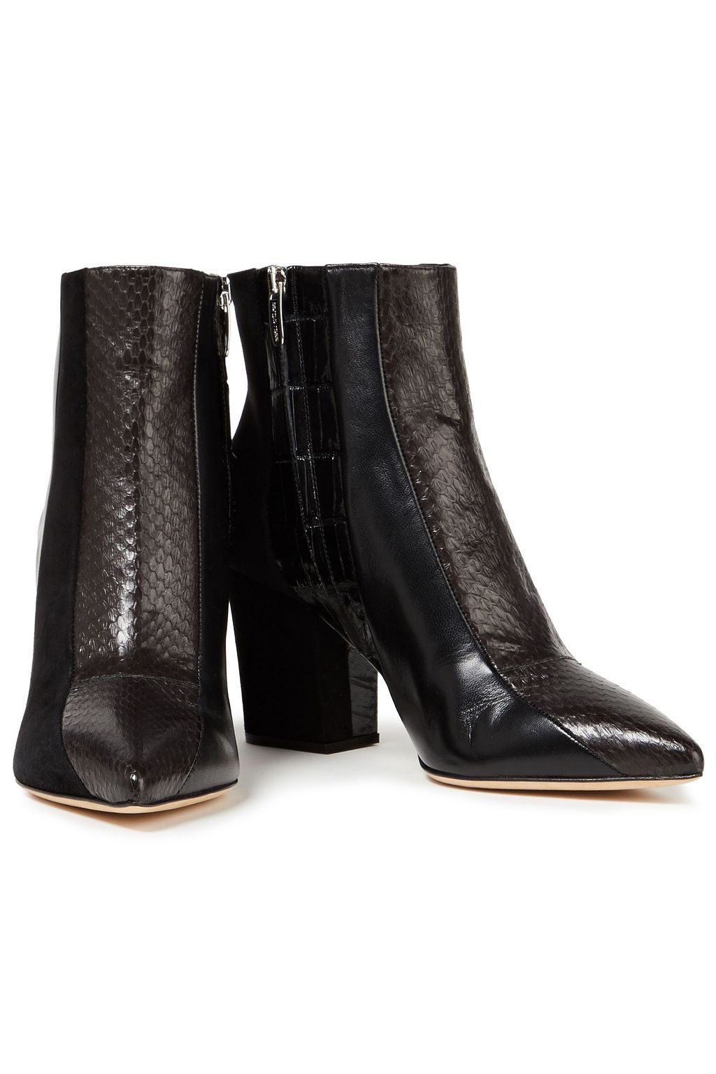 SERGIO ROSSI Paneled smooth, croc-effect leather, suede and elaphe ankle boots