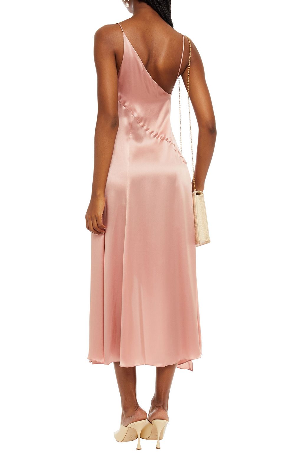 LE KASHA Asymmetric silk-satin midi slip dress