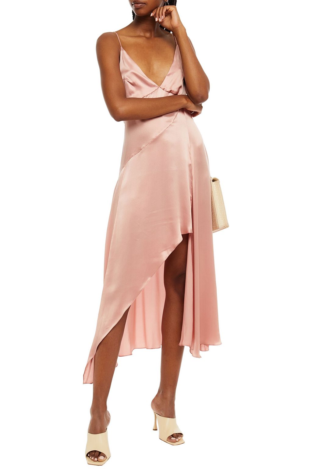 LE KASHA Asymmetric silk-satin midi slip dress