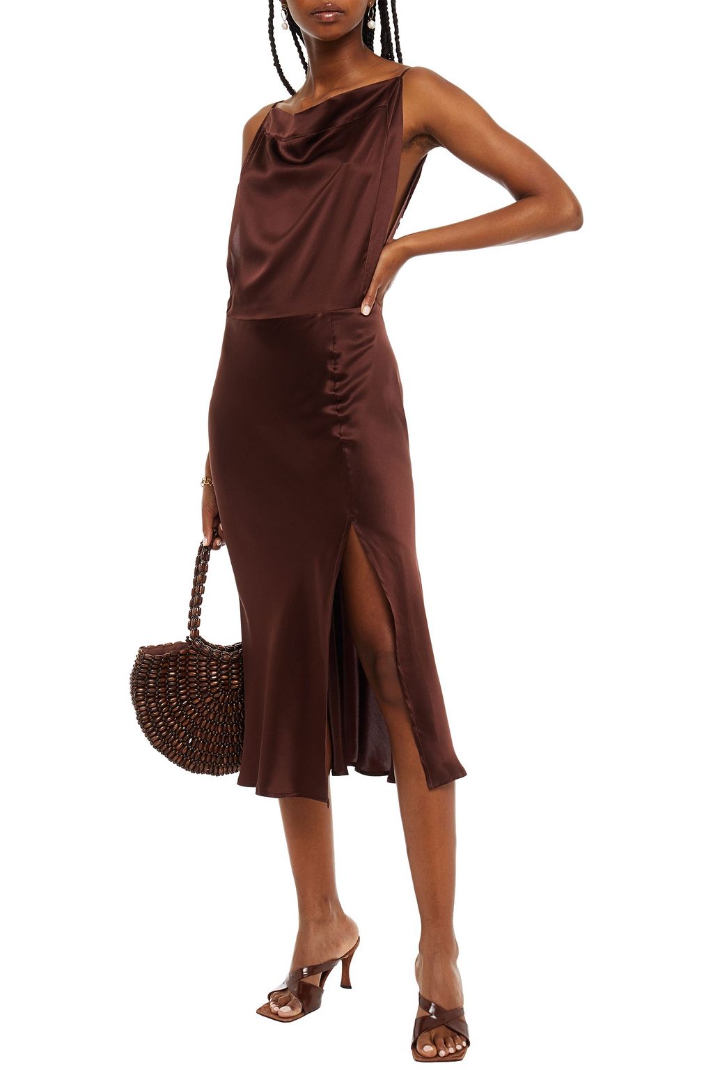 LE KASHA Draped silk-satin midi dress