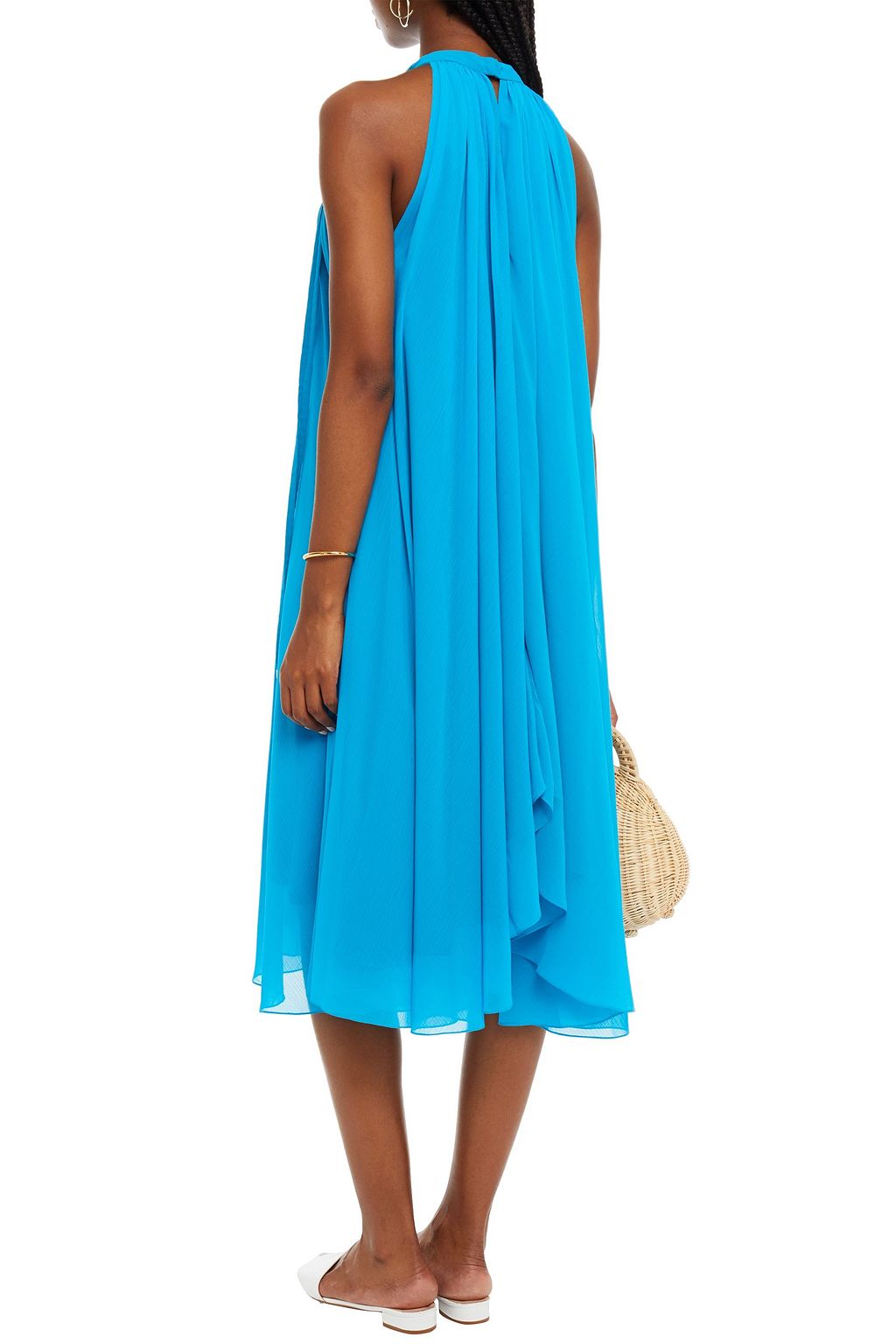 SALONI Iris gerafftes Midikleid aus Chiffon in Knitteroptik