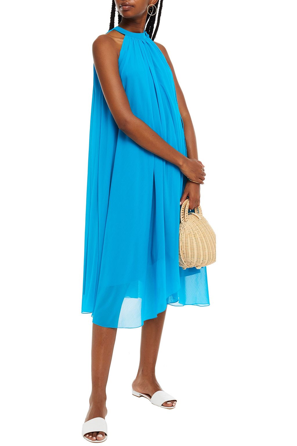 SALONI Iris gerafftes Midikleid aus Chiffon in Knitteroptik