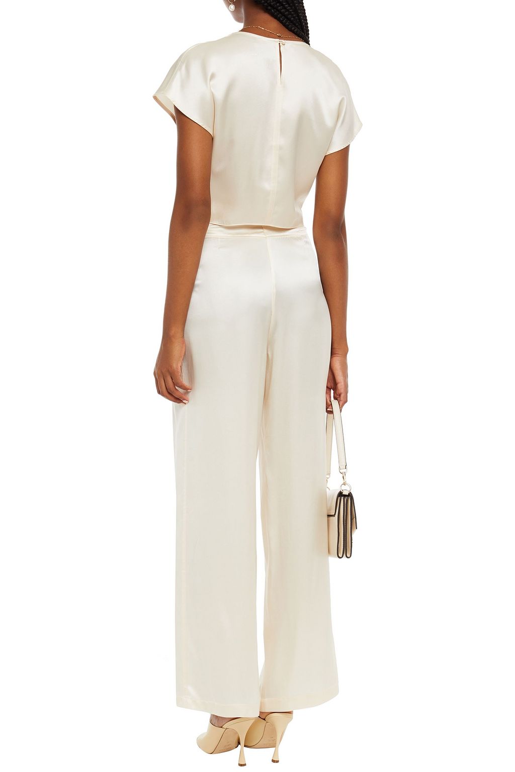 LE KASHA Pleated silk-satin wide-leg pants