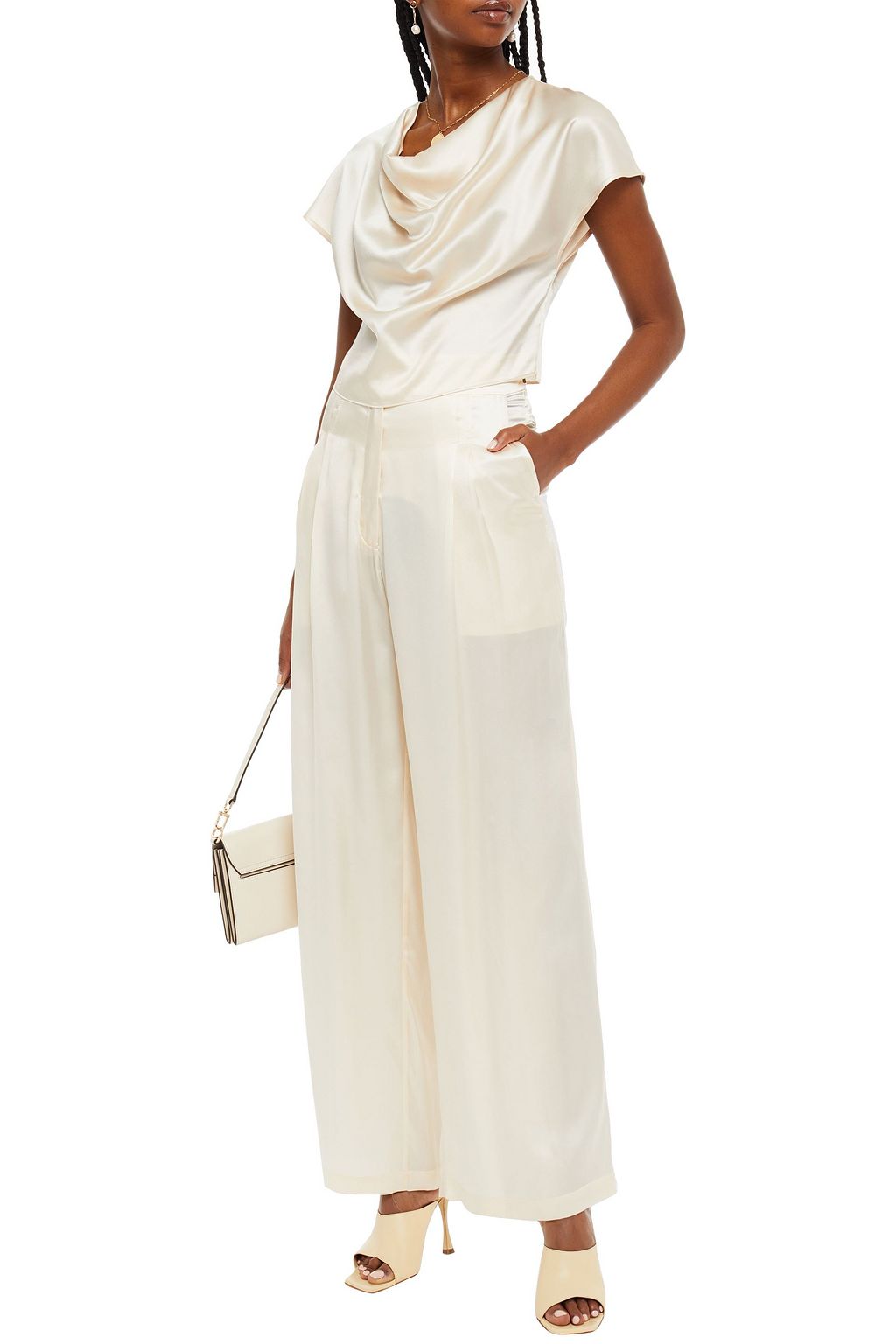 LE KASHA Pleated silk-satin wide-leg pants