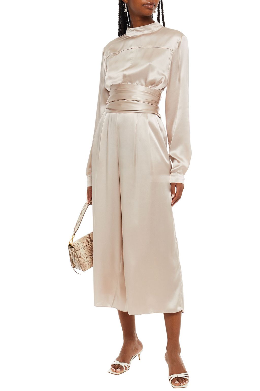 LE KASHA Pleated silk-satin culottes