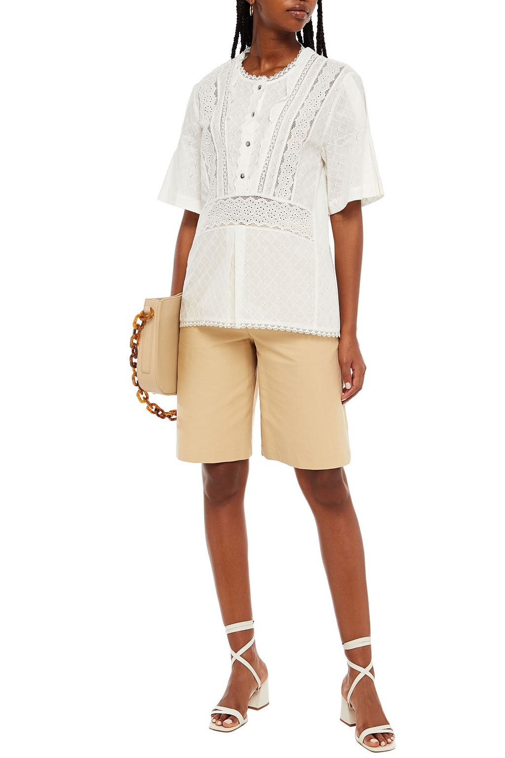 COACH Lace-trimmed broderie anglaise cotton top