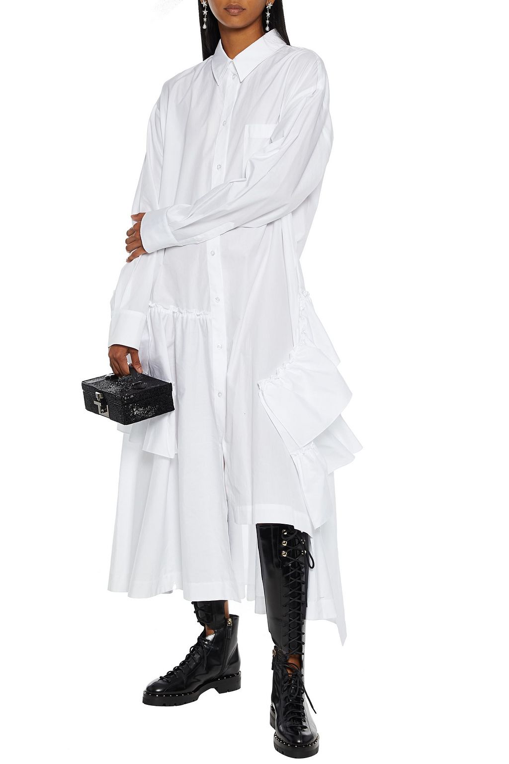 SIMONE ROCHA Oversized ruffled cotton-poplin midi shirt dress