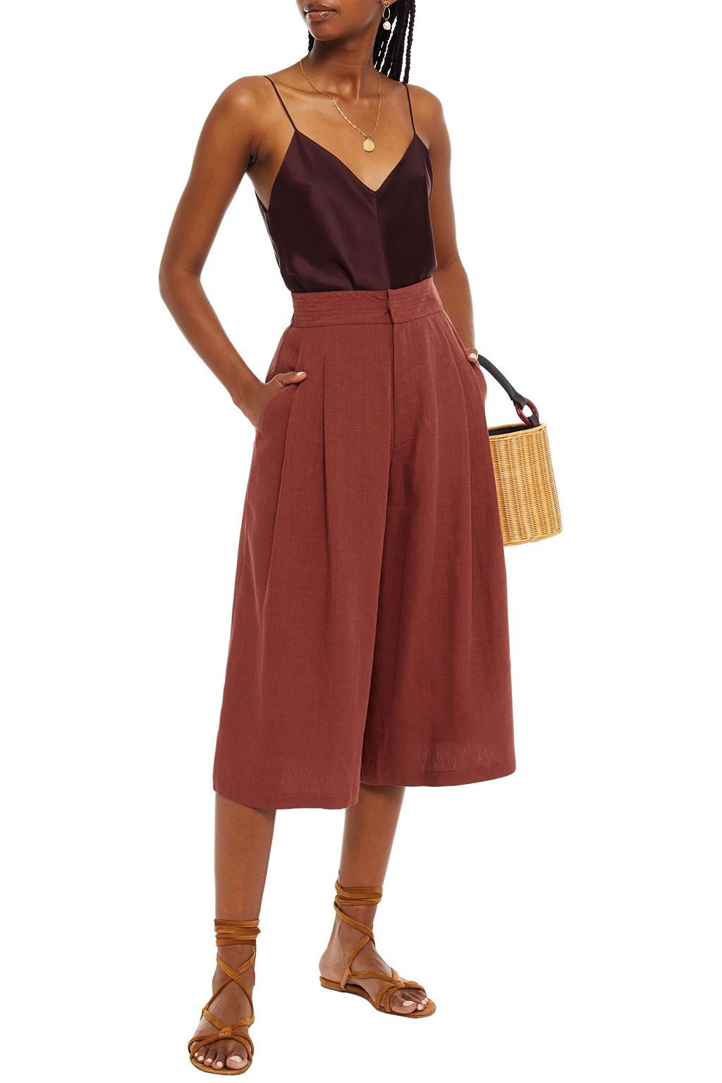 LE KASHA Pleated linen culottes
