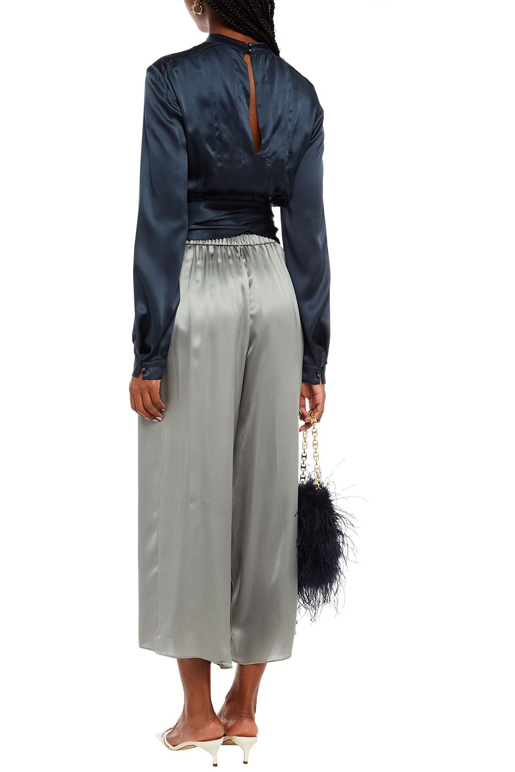 LE KASHA Belted silk-satin culottes