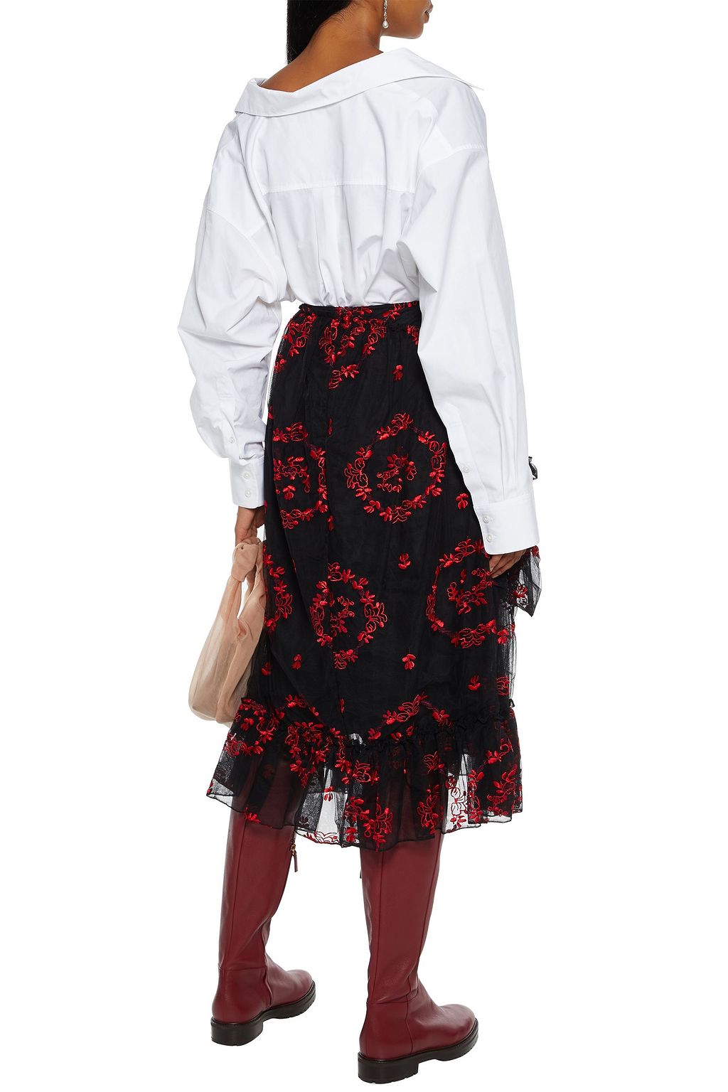 SIMONE ROCHA Cutout ruffled embroidered tulle midi skirt