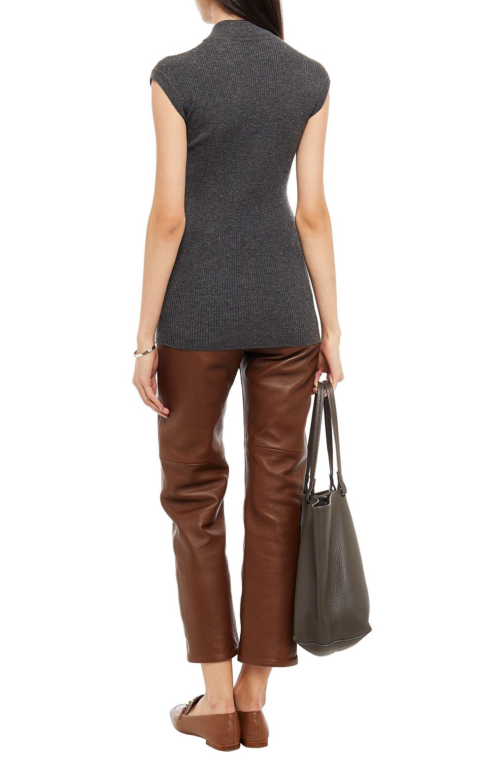 BRUNELLO CUCINELLI Bead-embellished metallic ribbed-knit top