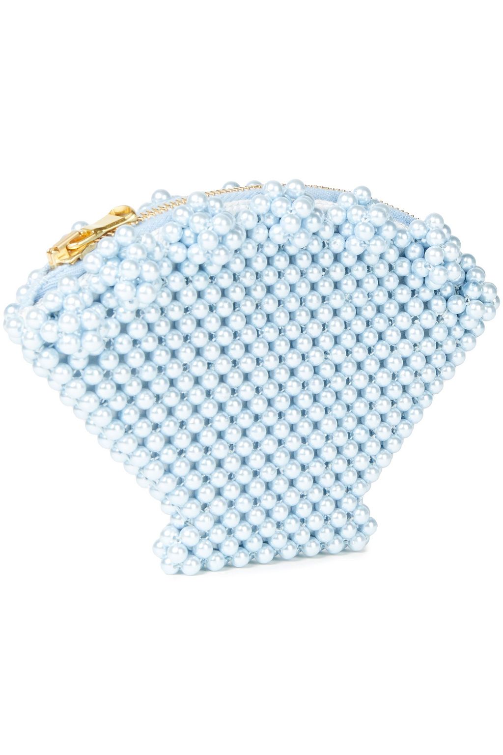 SHRIMPS Shell faux pearl-embellished woven pouch