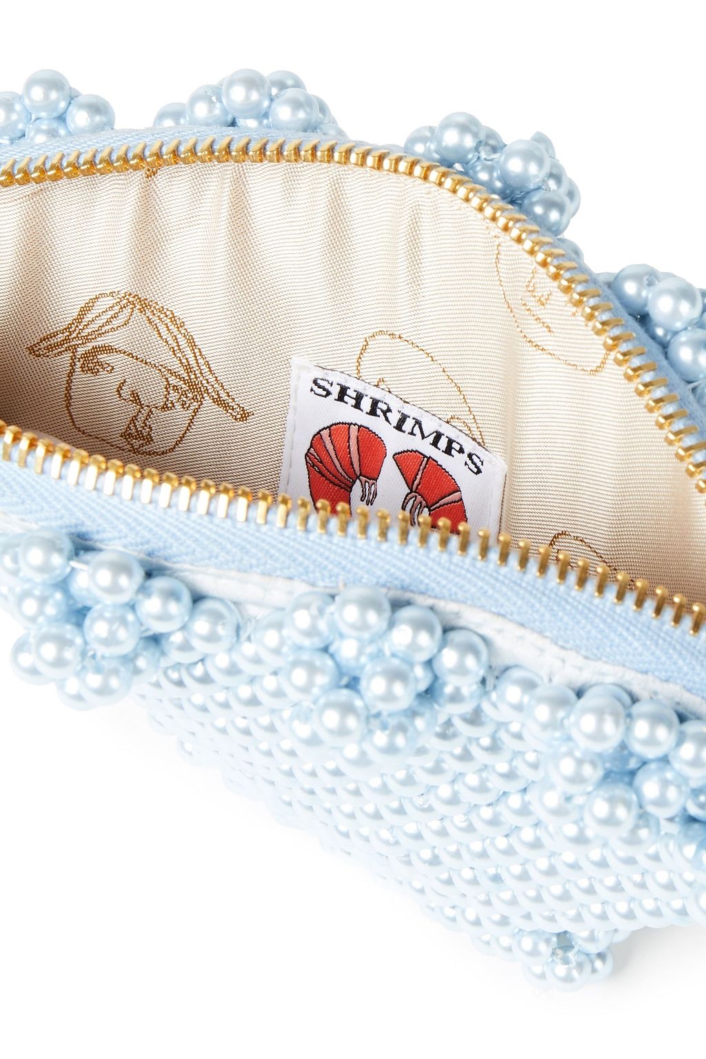 SHRIMPS Shell faux pearl-embellished woven pouch